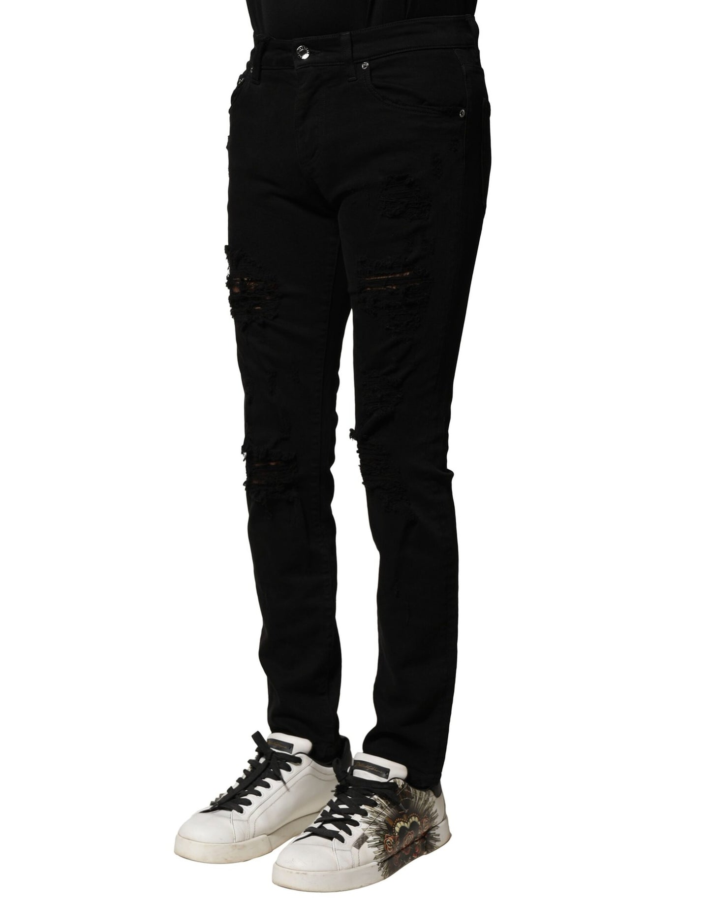Dolce & Gabbana – Schwarze Slim-Jeans aus Baumwolle mit Logo-Schild