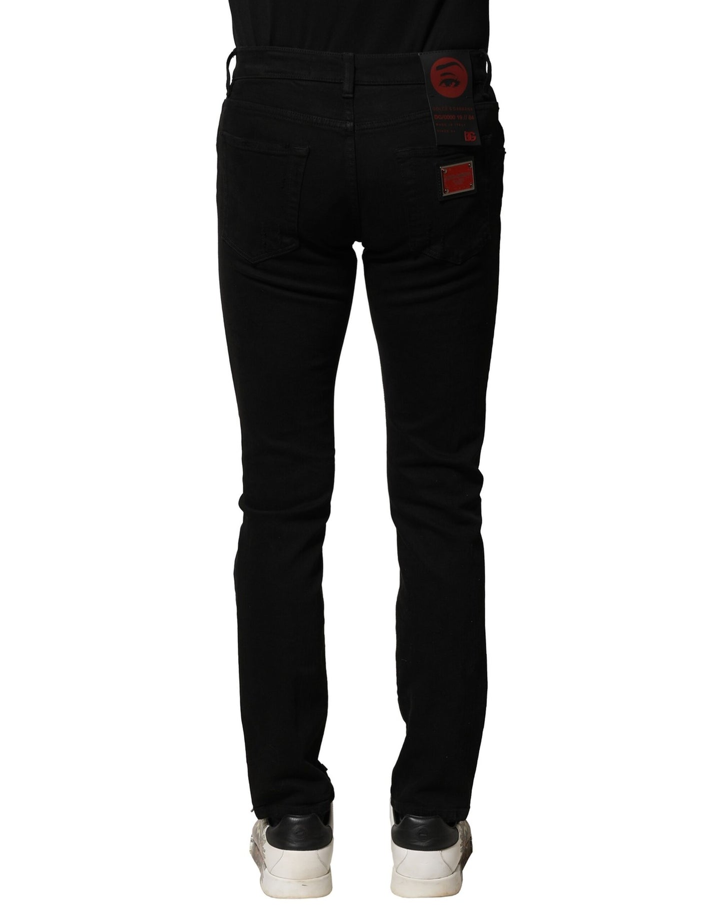 Dolce & Gabbana – Schwarze Slim-Jeans aus Baumwolle mit Logo-Schild