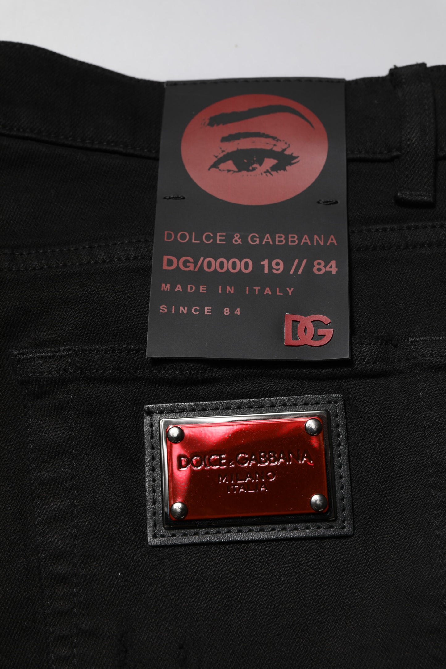 Dolce & Gabbana – Schwarze Slim-Jeans aus Baumwolle mit Logo-Schild