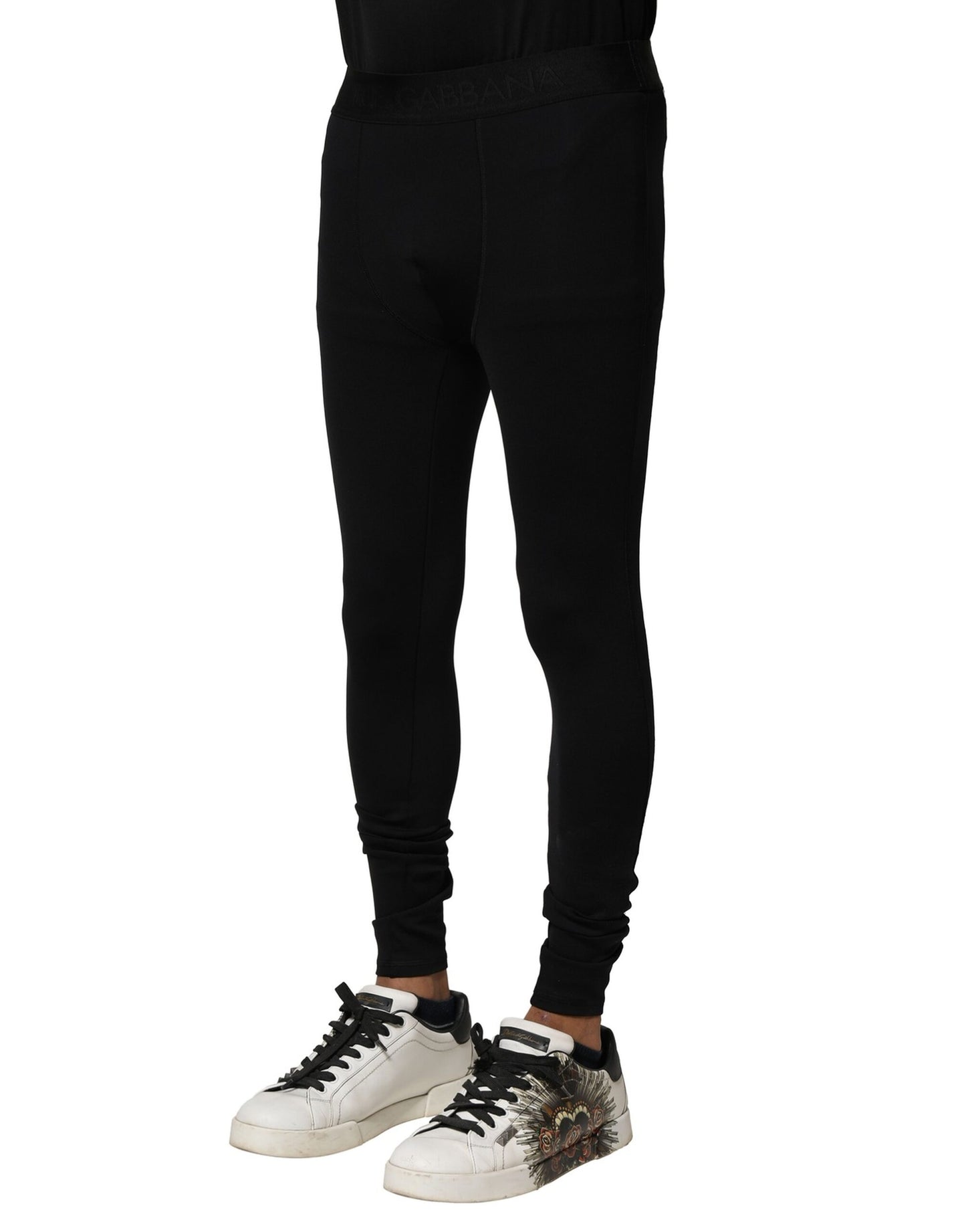 Dolce & Gabbana Schwarze Leggings aus elastischem Nylon mit Logo für Herren
