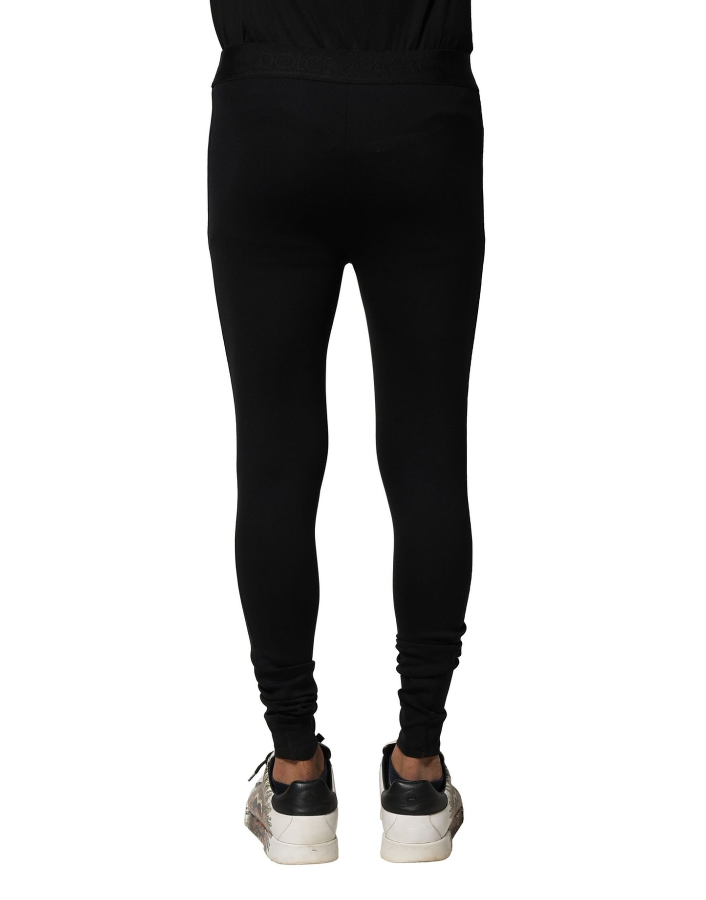 Dolce & Gabbana Schwarze Leggings aus elastischem Nylon mit Logo für Herren
