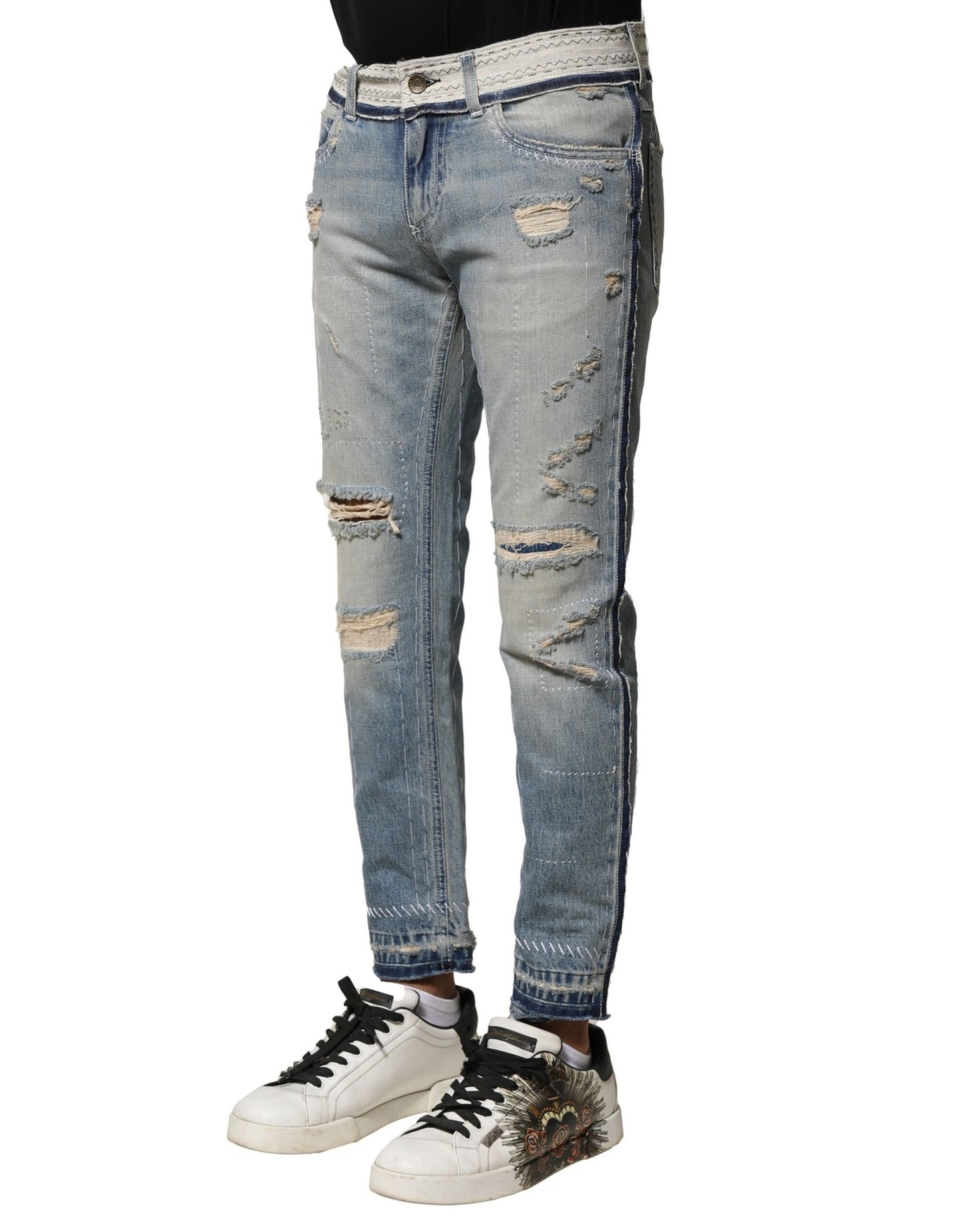Dolce & Gabbana Hellblaue zerfetzte Straight Men Denim Jeans