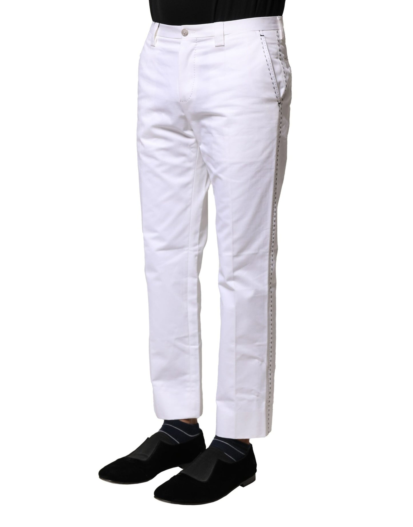 Dolce & Gabbana Weiße, gerade geschnittene Hose aus Baumwolle mit Logo für Herren