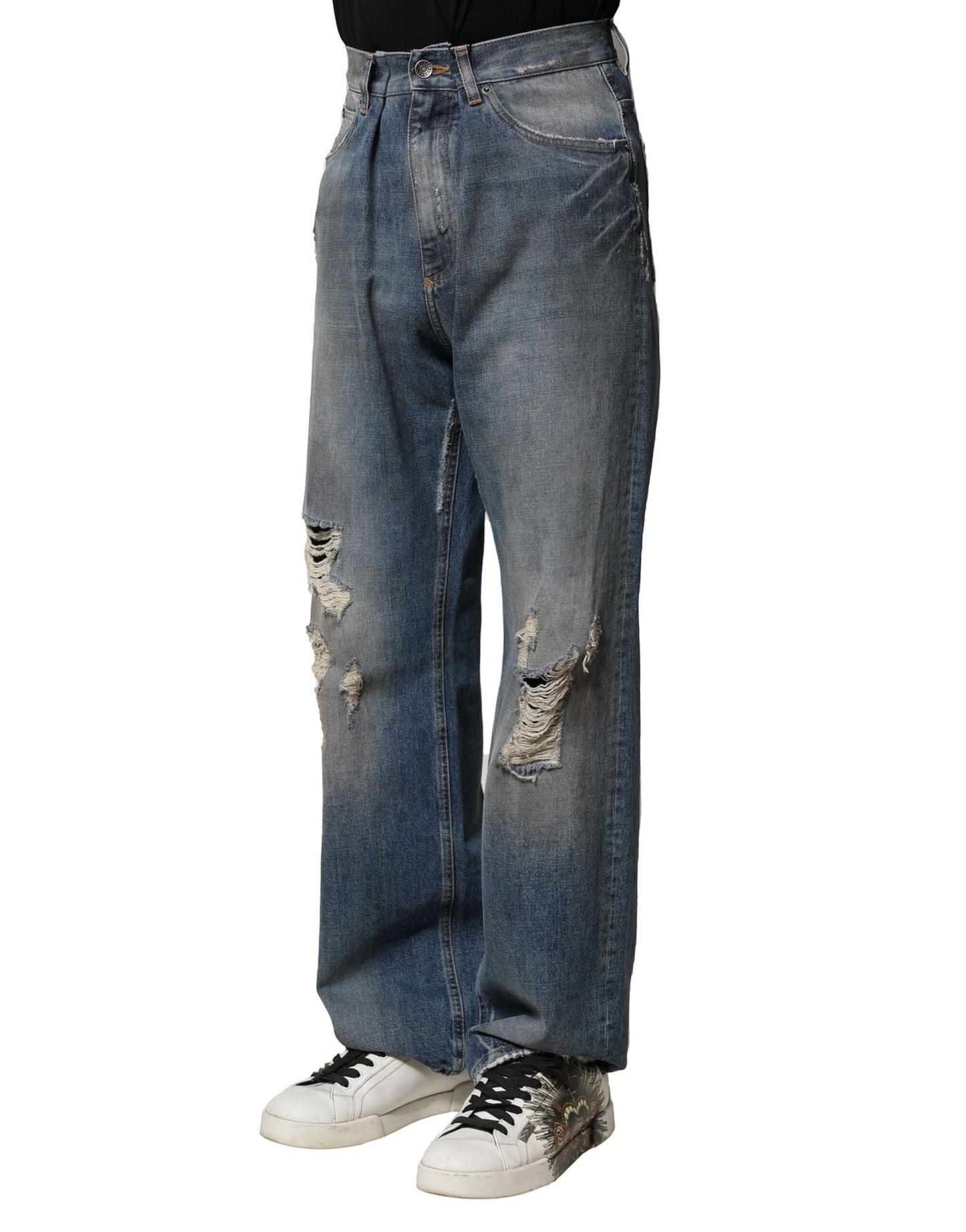 Dolce & Gabbana Blaue zerfetzte Herren-Jeans aus Baumwolle