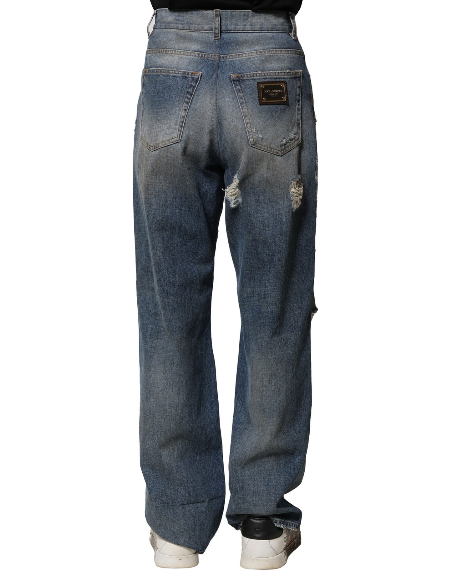 Dolce & Gabbana Blaue zerfetzte Herren-Jeans aus Baumwolle