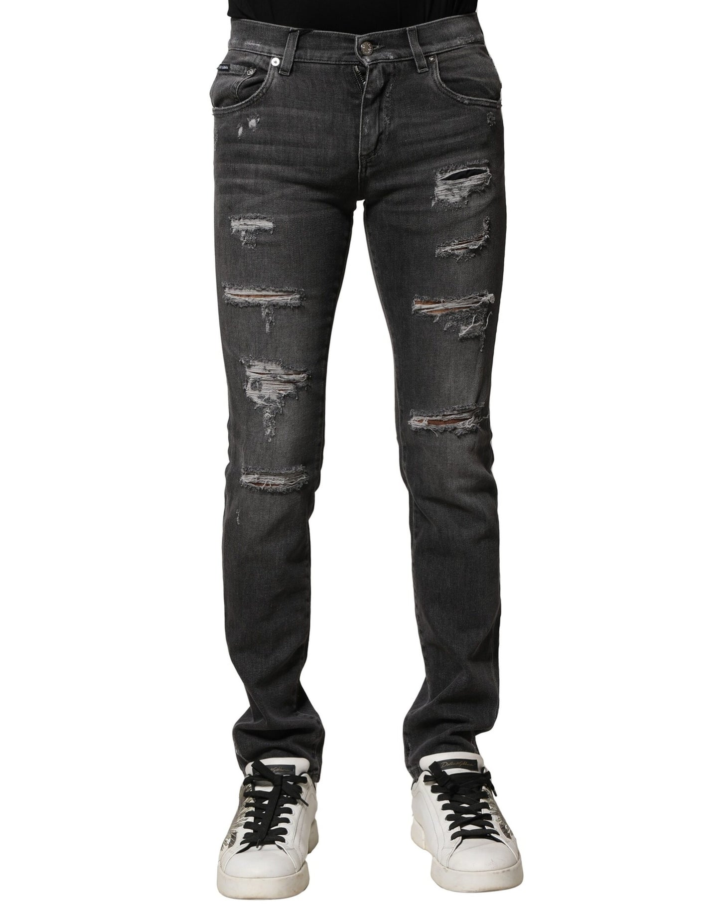 Dolce & Gabbana – Schwarze, verwaschene, zerfetzte Slim-Fit-Jeans