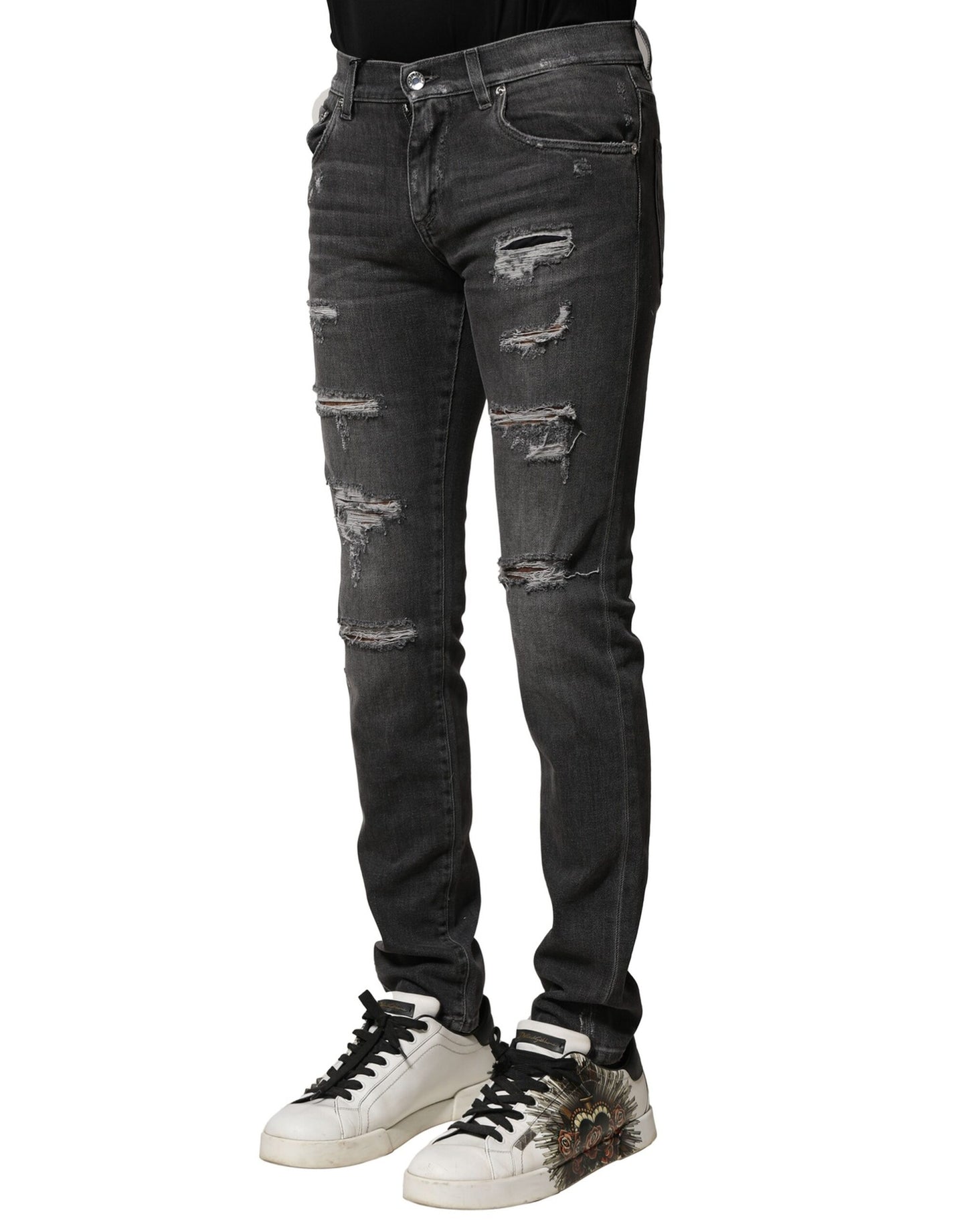 Dolce & Gabbana – Schwarze, verwaschene, zerfetzte Slim-Fit-Jeans