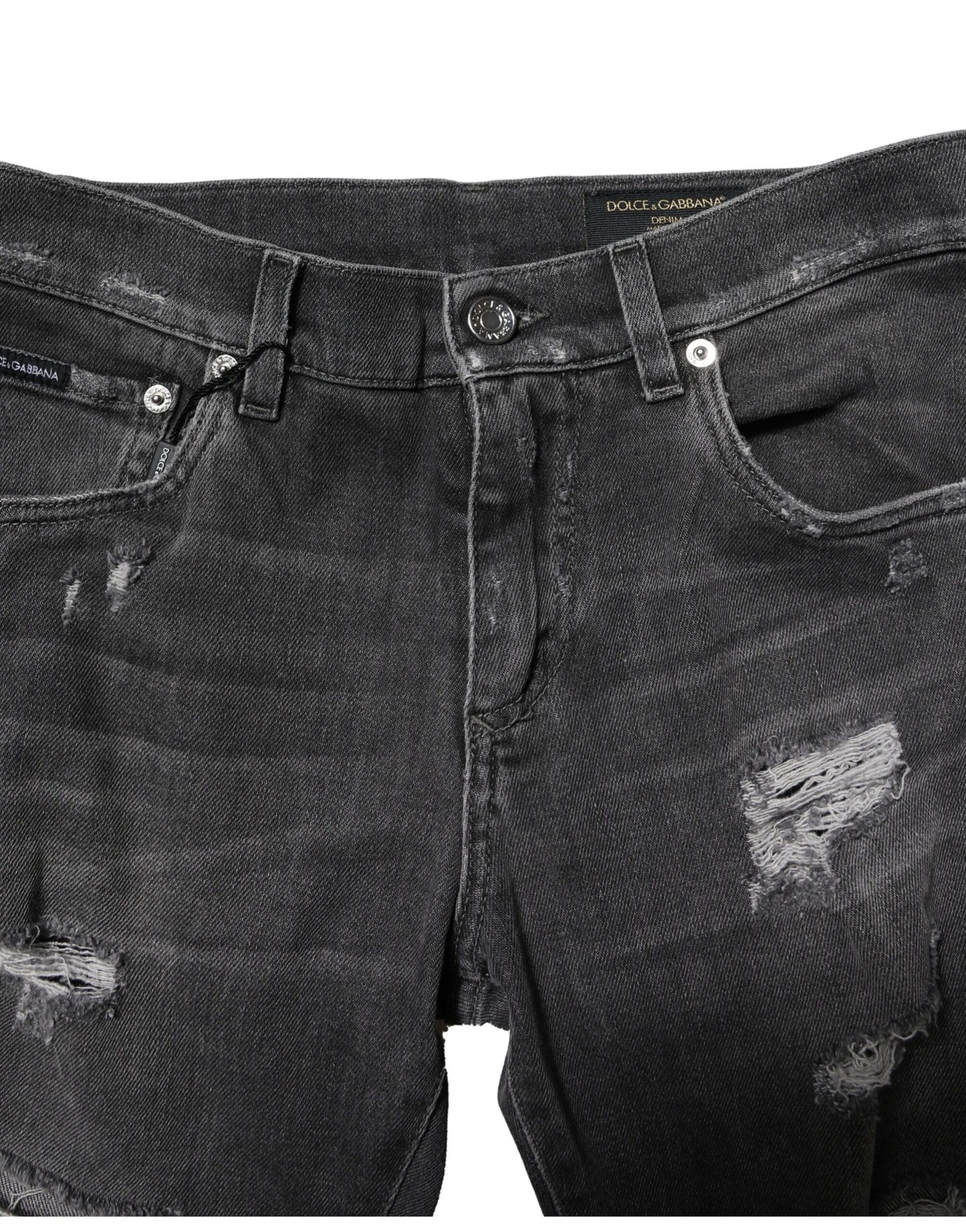 Dolce & Gabbana – Schwarze, verwaschene, zerfetzte Slim-Fit-Jeans