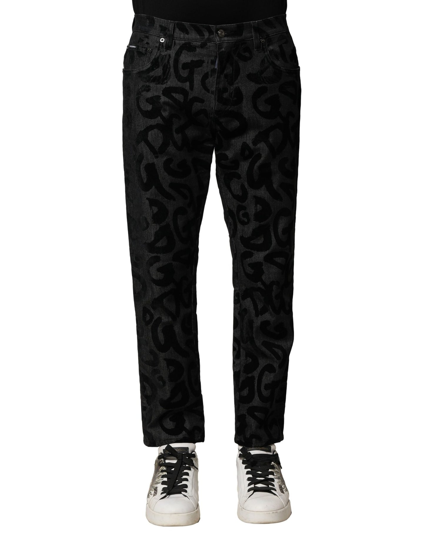 Dolce & Gabbana Graue, gerade geschnittene Jeans aus Baumwolle mit DG-Logo für Herren