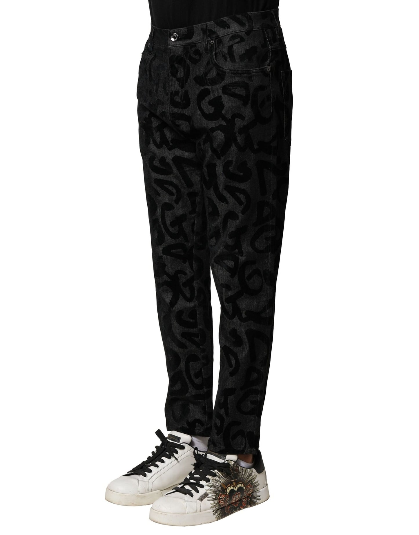 Dolce & Gabbana Graue, gerade geschnittene Jeans aus Baumwolle mit DG-Logo für Herren