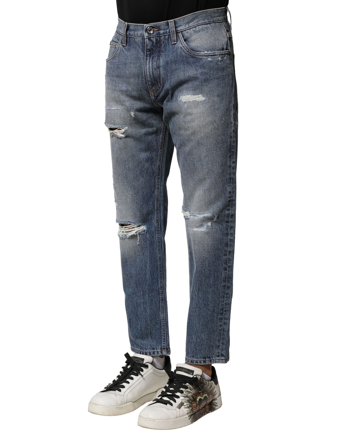 Dolce & Gabbana – Blau verwaschene, zerfetzte Jeans im Straight Fit