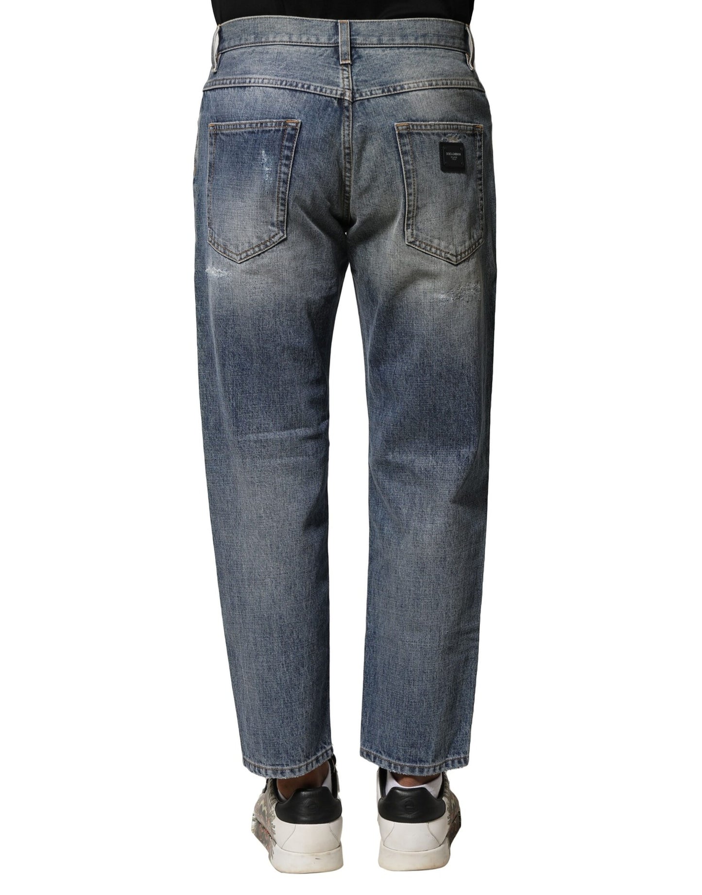 Dolce & Gabbana – Blau verwaschene, zerfetzte Jeans im Straight Fit