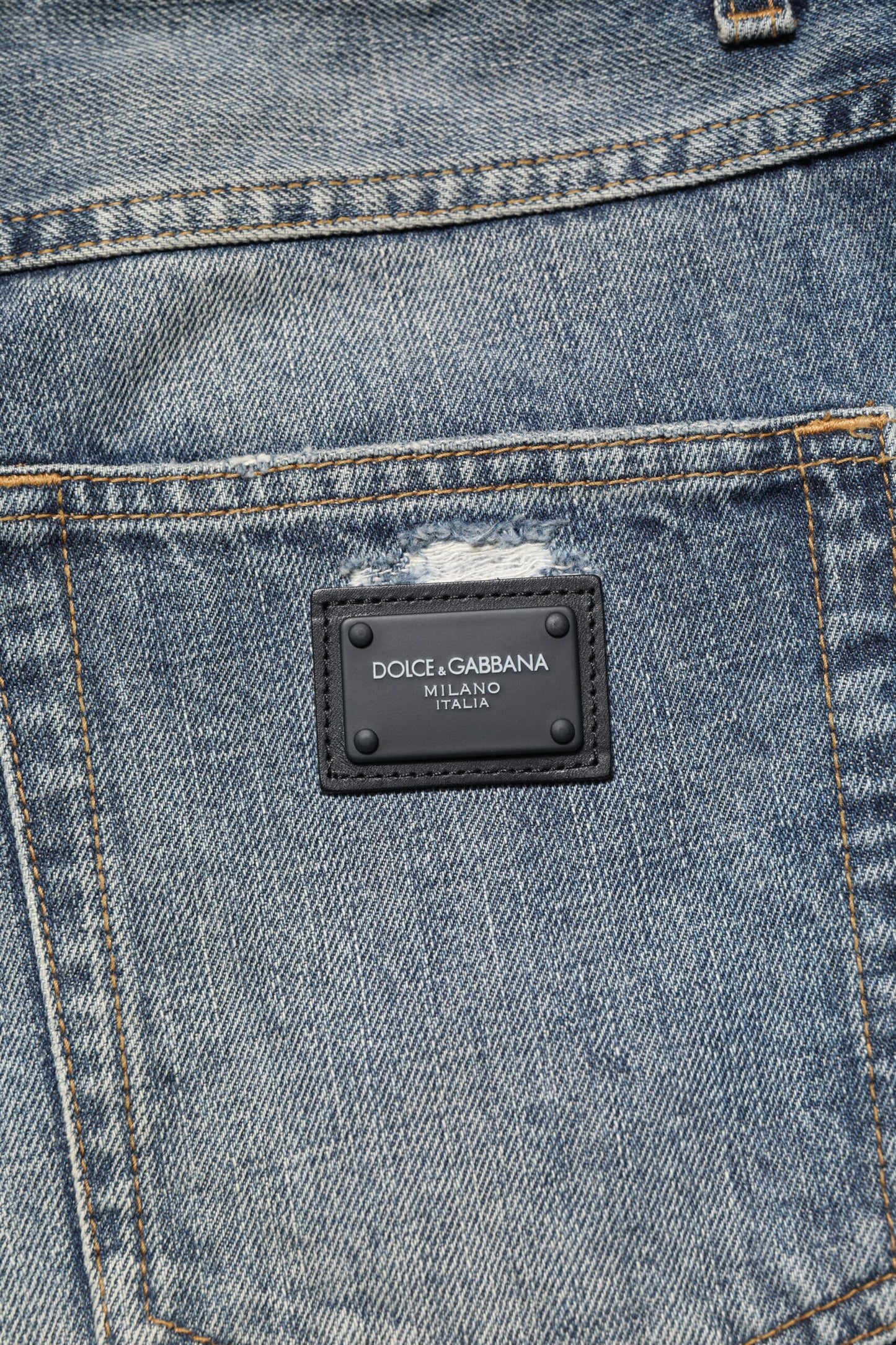 Dolce & Gabbana – Blau verwaschene, zerfetzte Jeans im Straight Fit