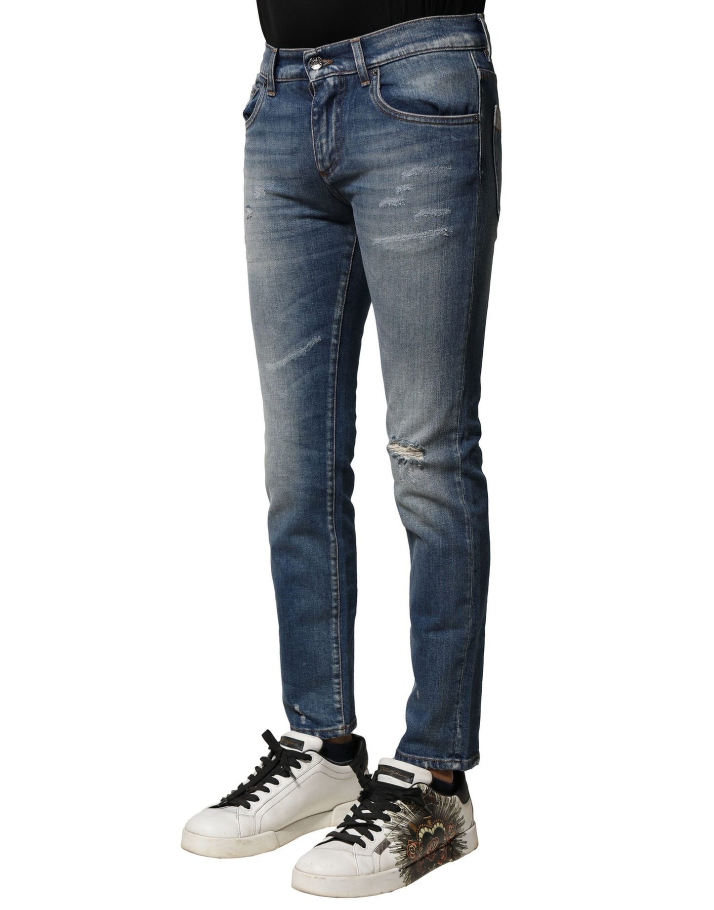 Dolce & Gabbana Blaue Slim Fit-Jeans aus gewaschener Baumwolle für Herren
