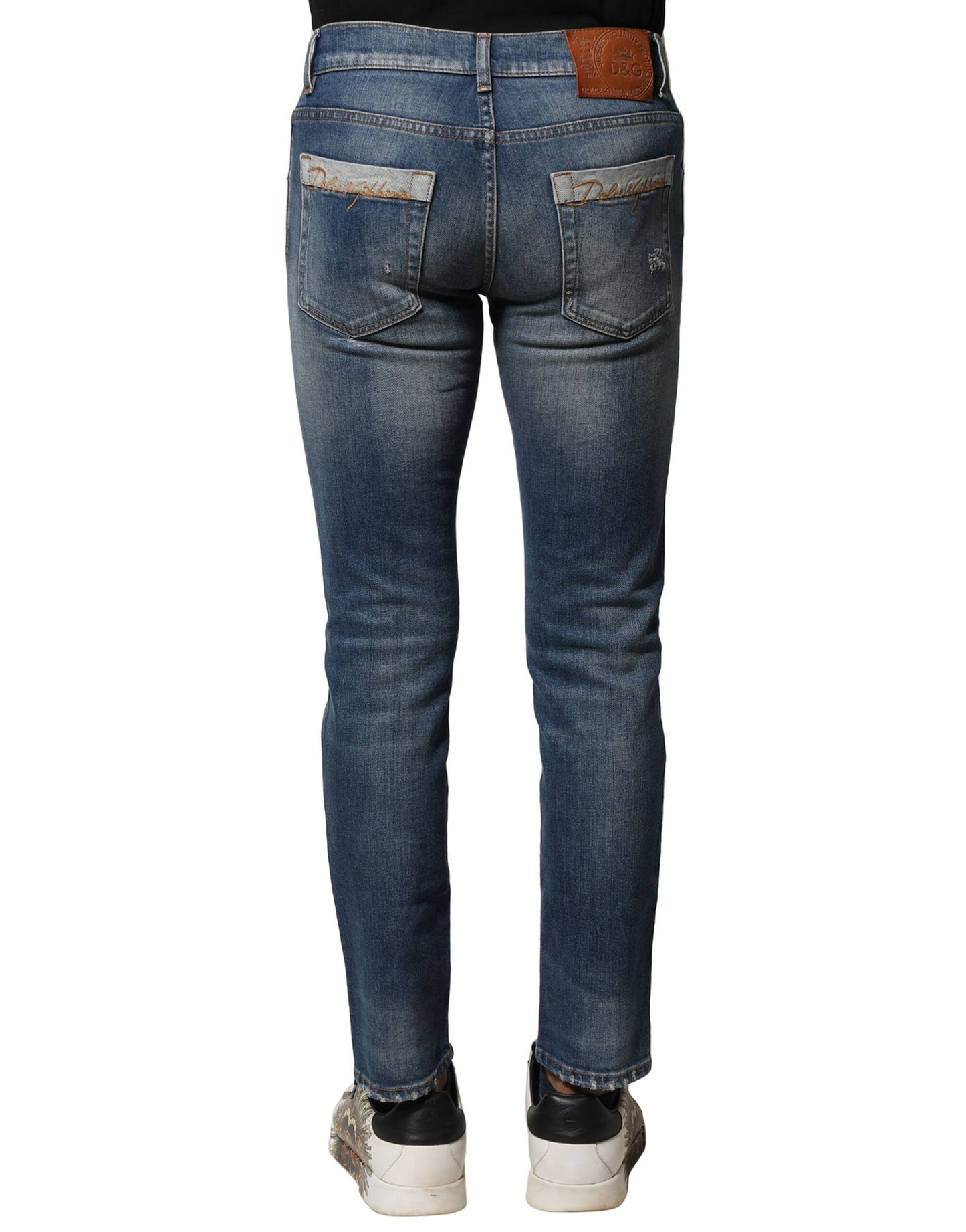 Dolce & Gabbana Blaue Slim Fit-Jeans aus gewaschener Baumwolle für Herren