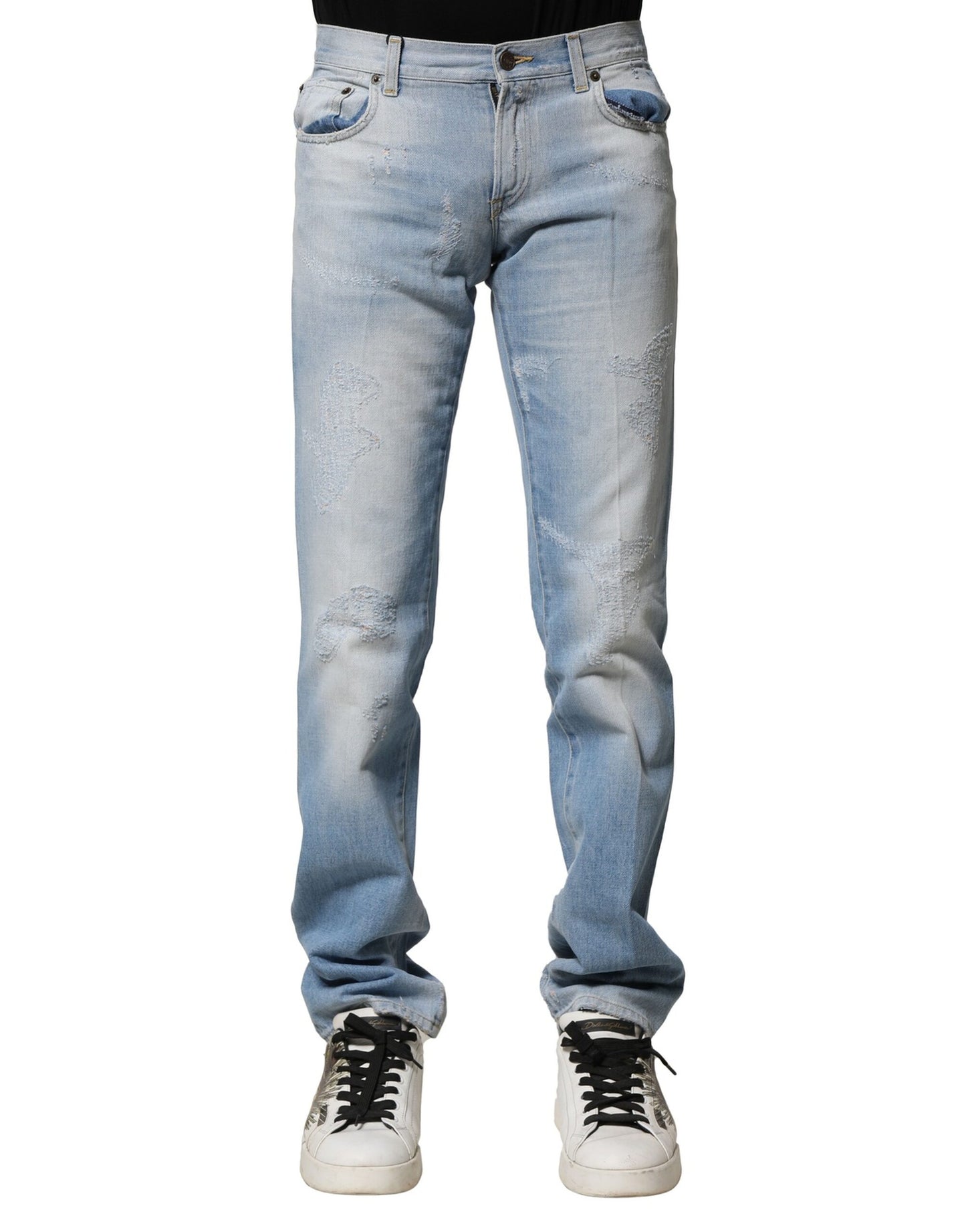 Dolce & Gabbana – Hellblaue, verwaschene Jeans mit gerader Passform