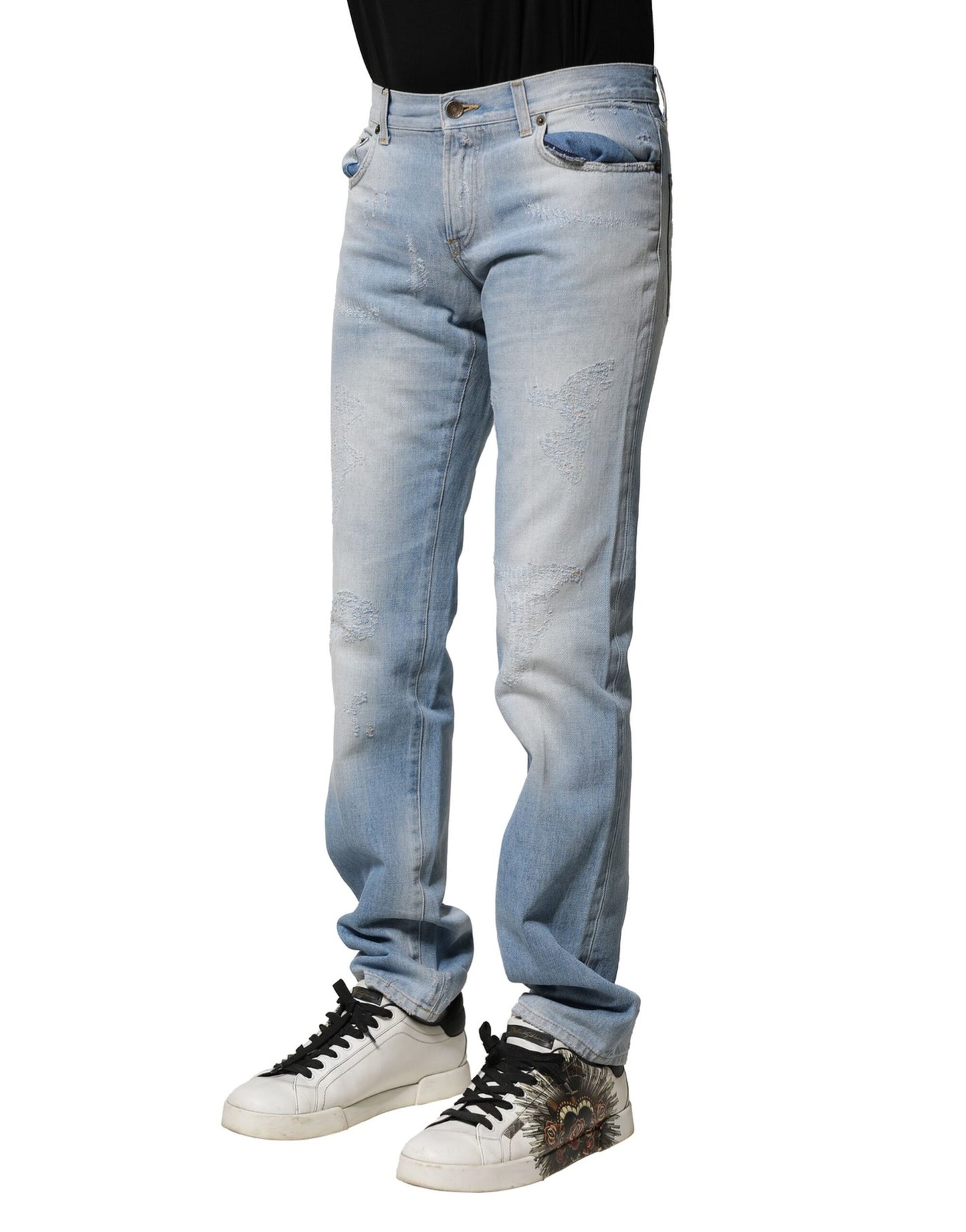 Dolce & Gabbana – Hellblaue, verwaschene Jeans mit gerader Passform
