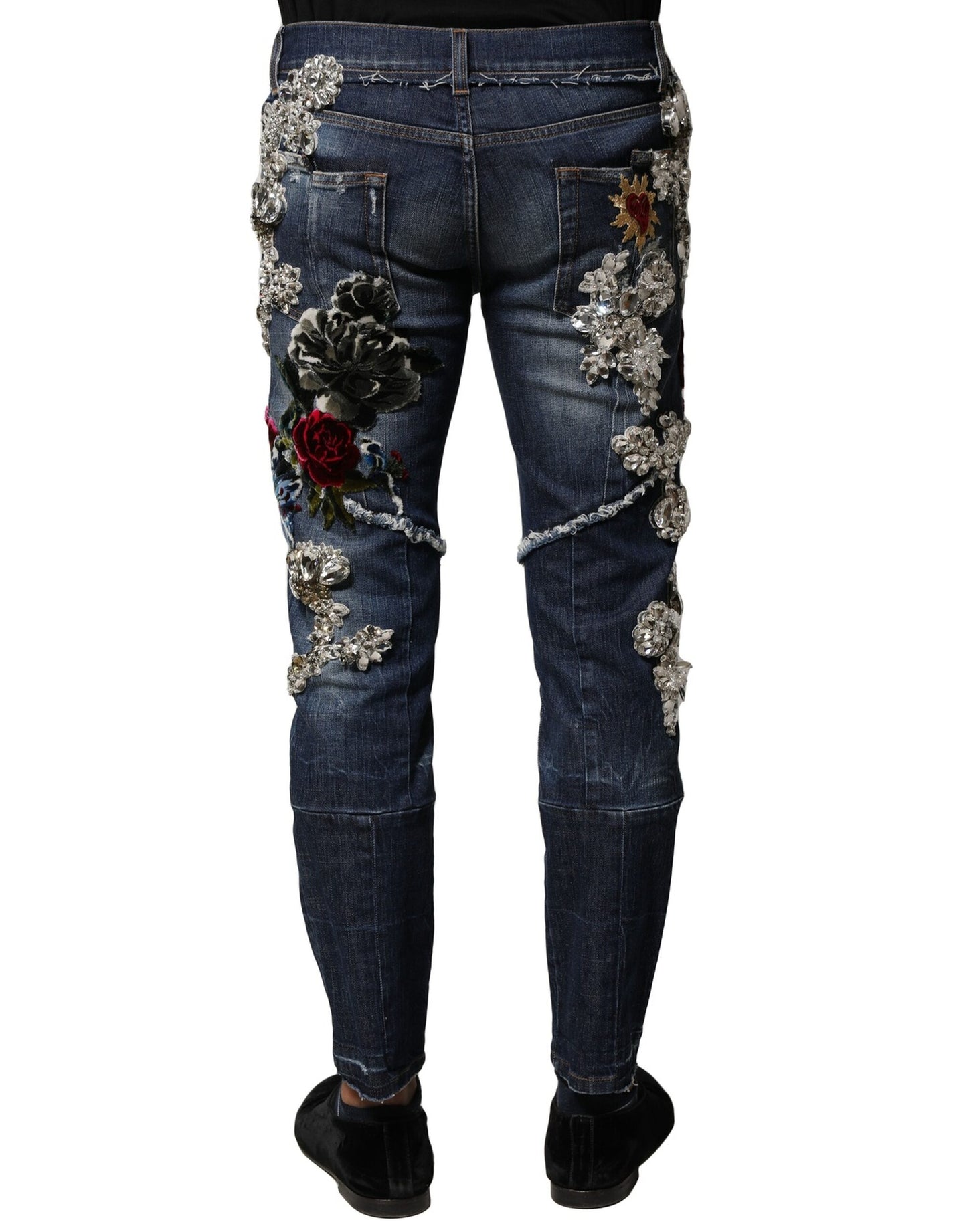Dolce & Gabbana – Blaue Jeans aus Baumwoll-Denim mit Strassverzierung