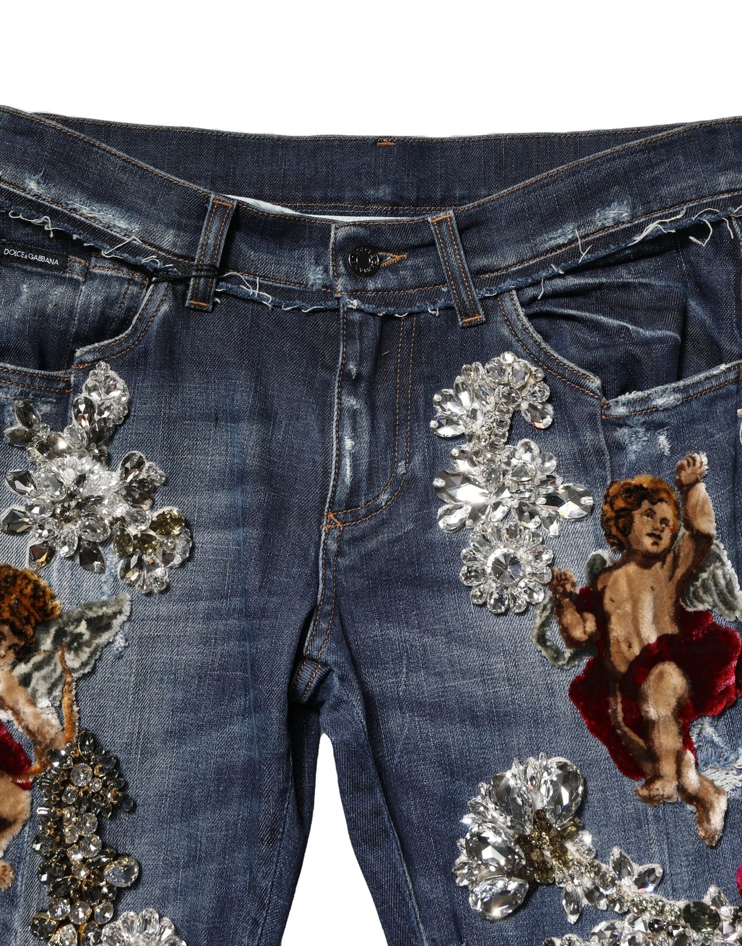 Dolce & Gabbana – Blaue Jeans aus Baumwoll-Denim mit Strassverzierung