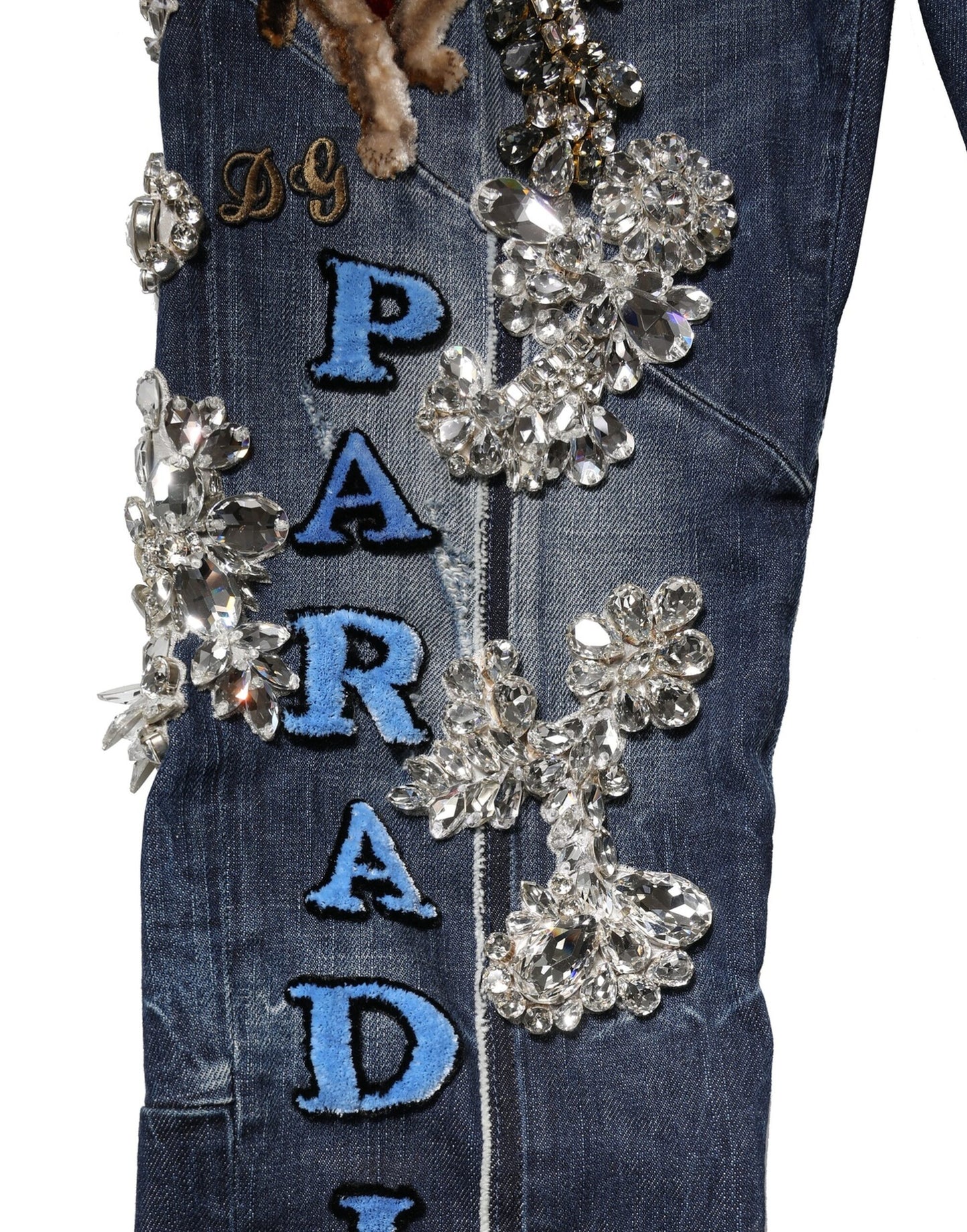Dolce & Gabbana – Blaue Jeans aus Baumwoll-Denim mit Strassverzierung