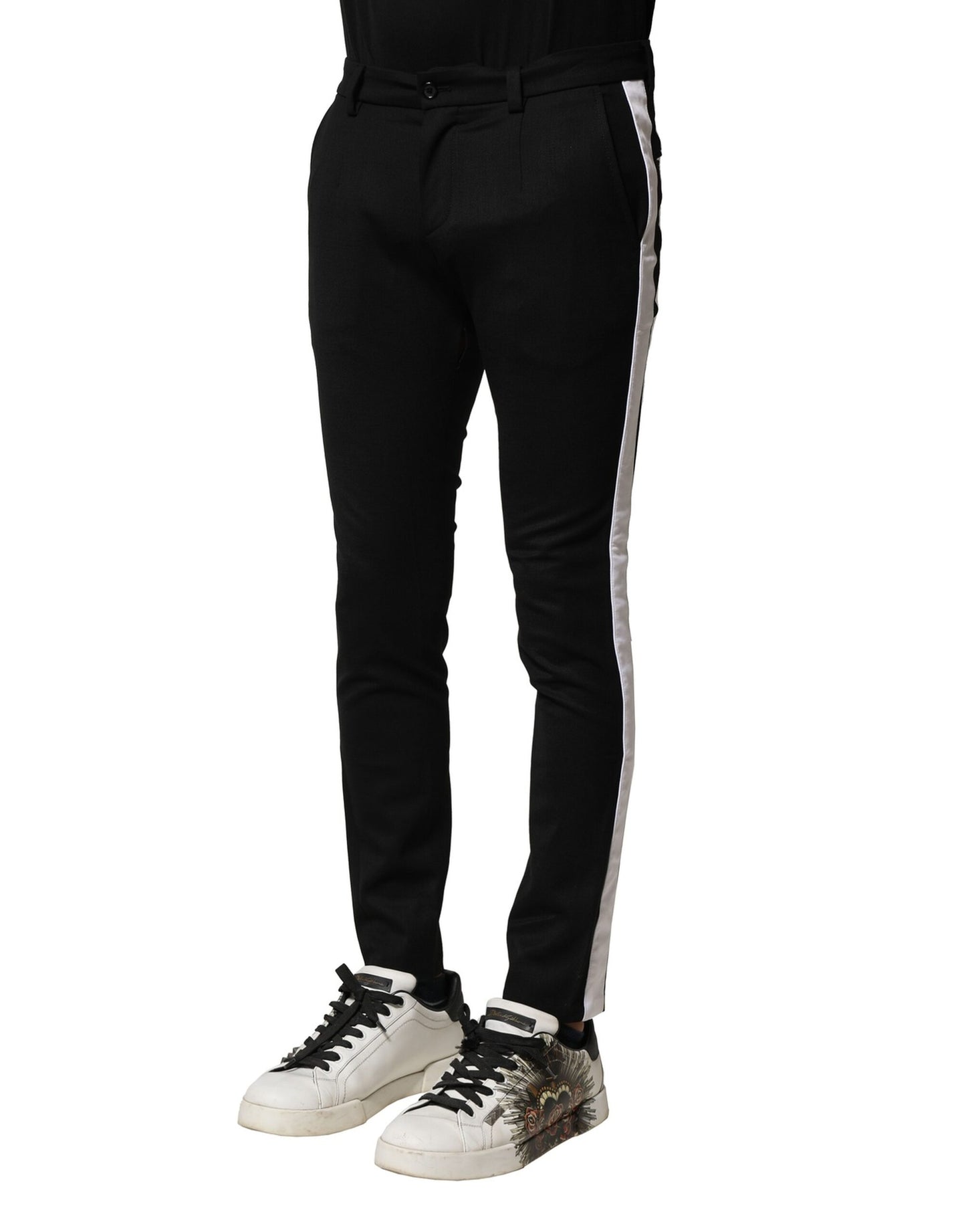 Dolce & Gabbana Schwarze Herren-Skinny-Hose aus Wolle mit mittlerer Taille