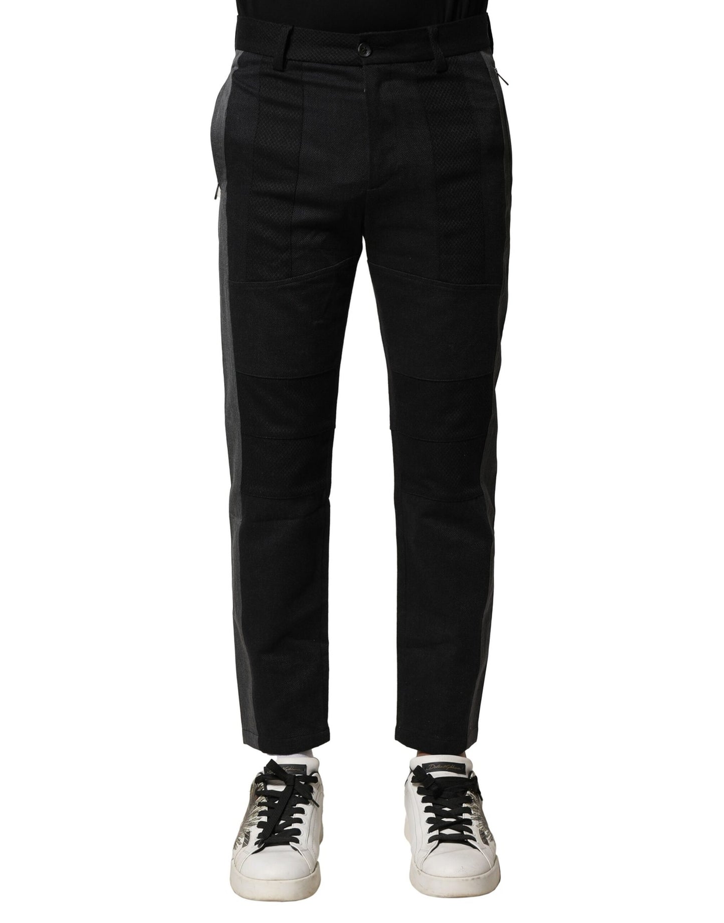 Dolce & Gabbana – Schmal zulaufende Hose aus Baumwolle in Schwarz und Grau für Herren