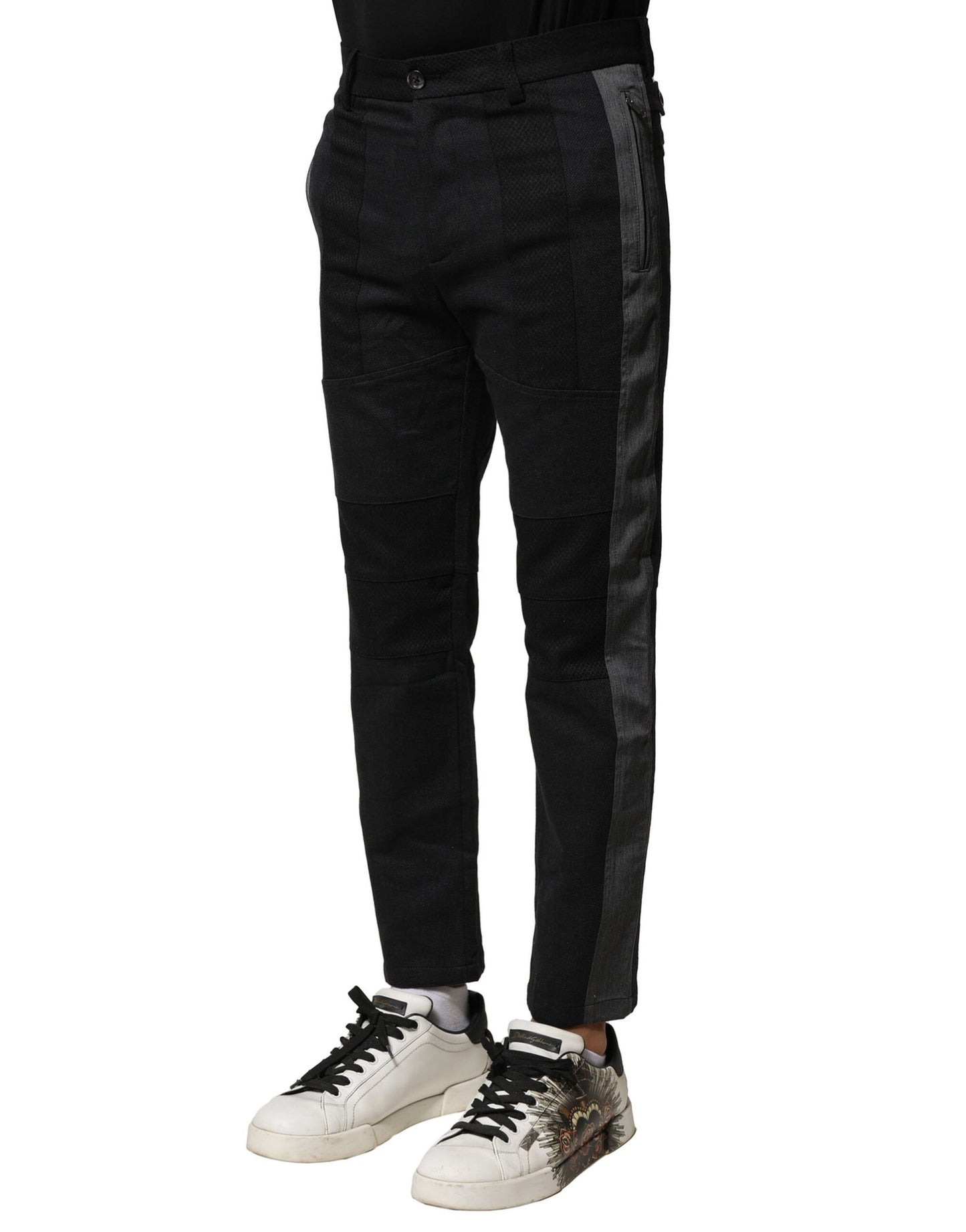 Dolce & Gabbana – Schmal zulaufende Hose aus Baumwolle in Schwarz und Grau für Herren
