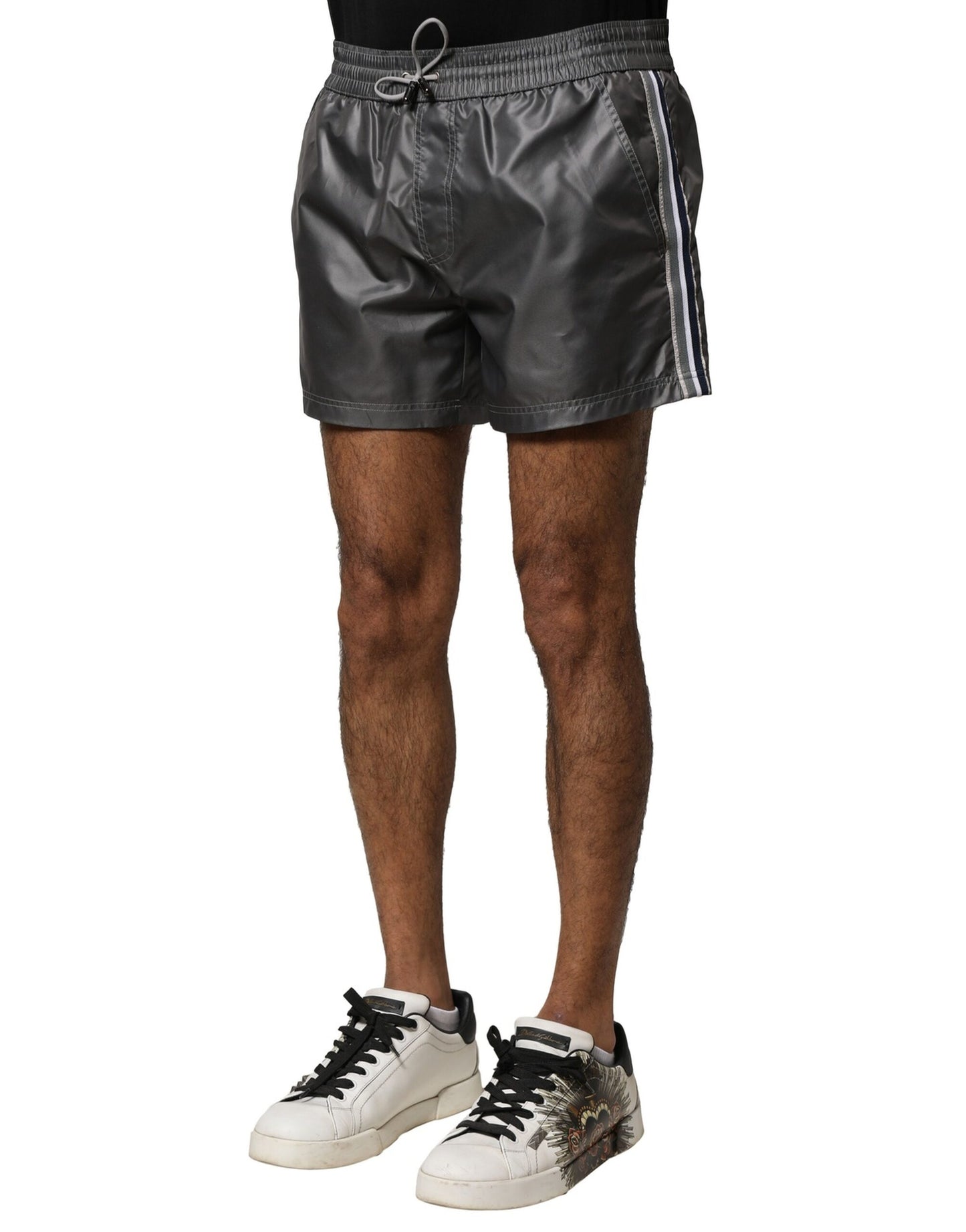 Dolce & Gabbana – Graue, lässige Bermudashorts aus Polyester mit mittlerer Taille