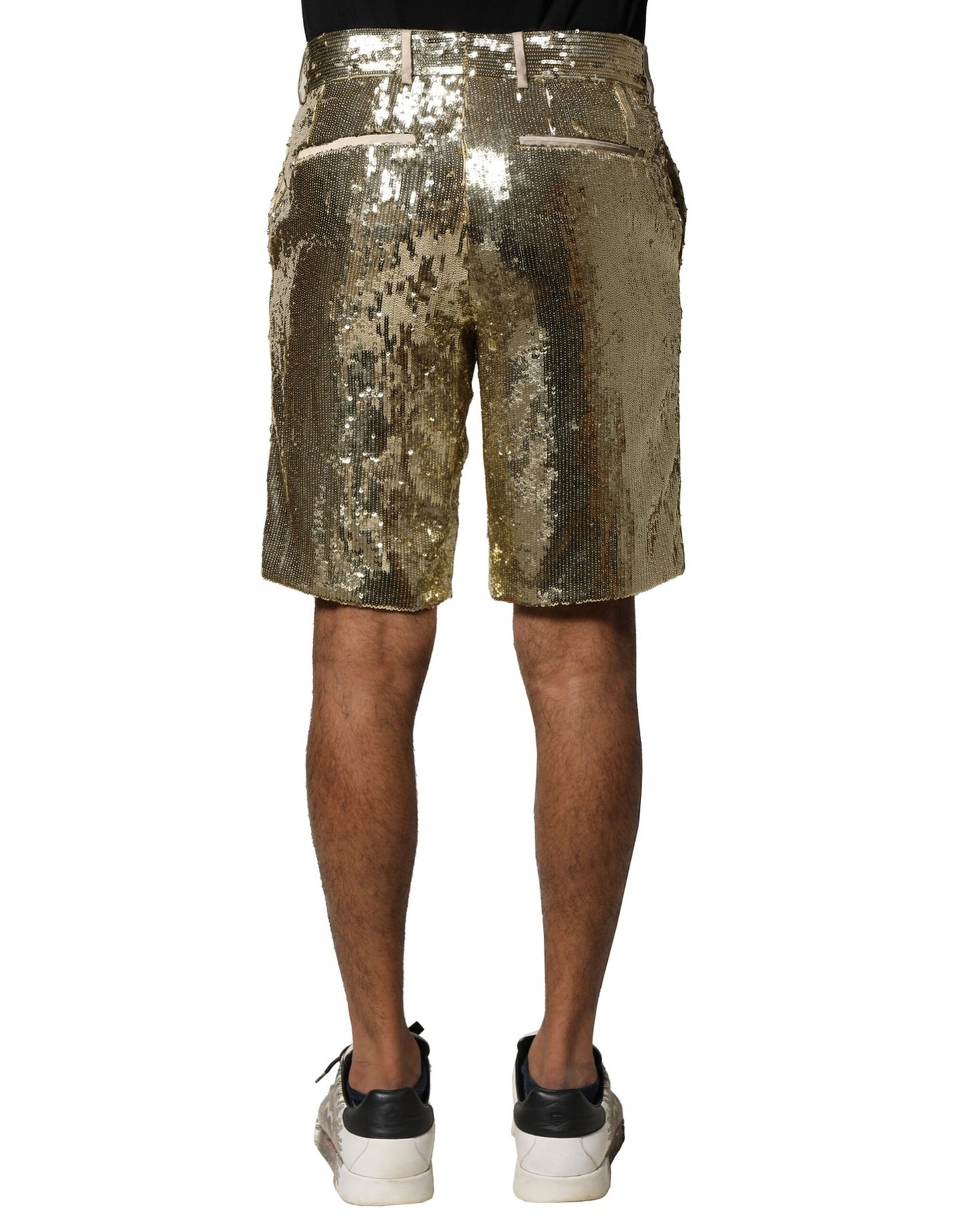 Dolce & Gabbana – Bermudashorts aus Polyester mit goldenen Paillettenverzierungen