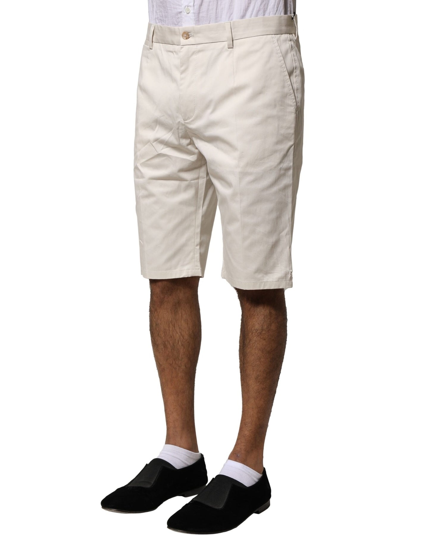 Dolce & Gabbana – Beige Bermudashorts aus Baumwollstretch mit mittlerer Taille