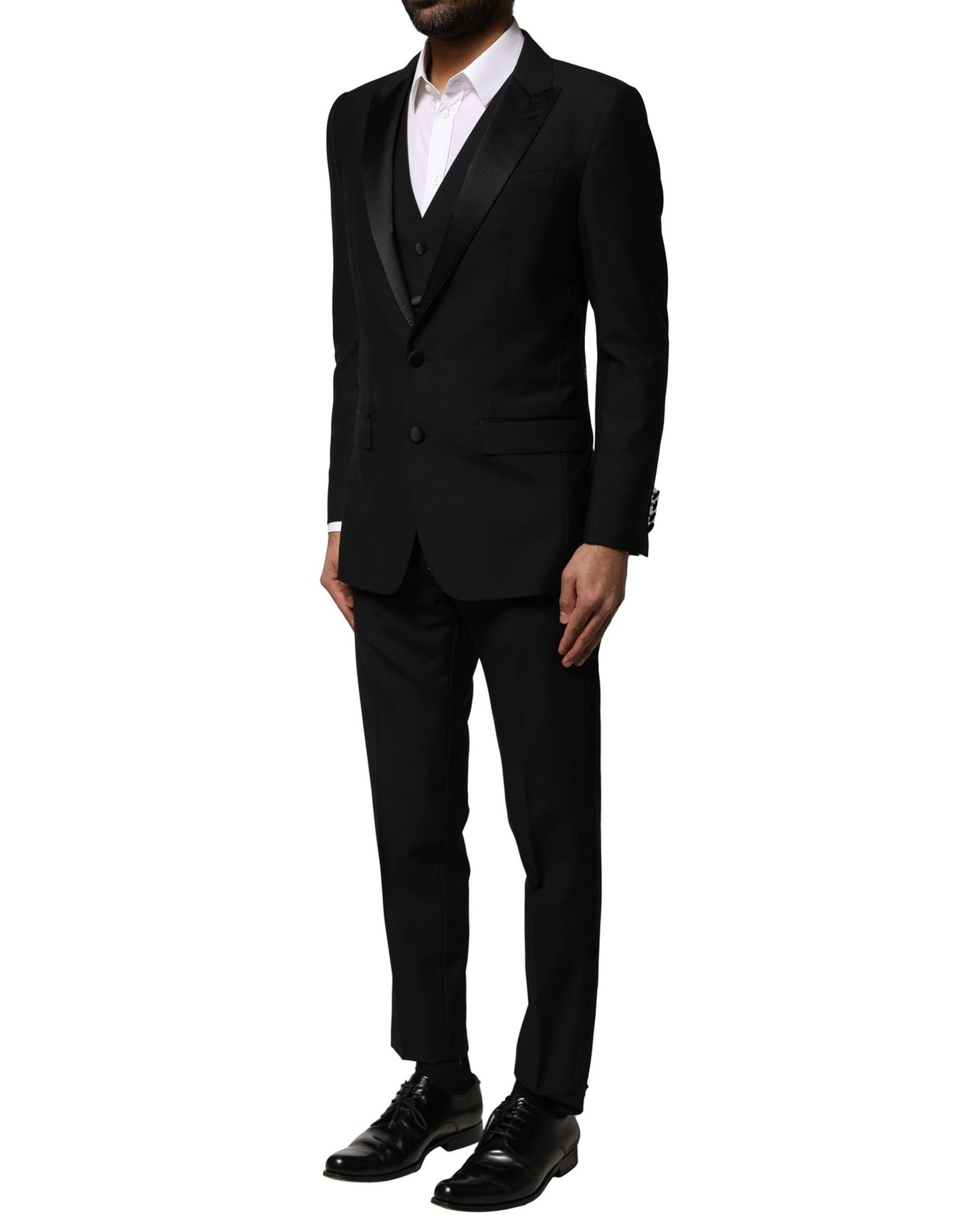 Dolce & Gabbana – Dreiteiliger, einreihiger Anzug aus schwarzer Wolle