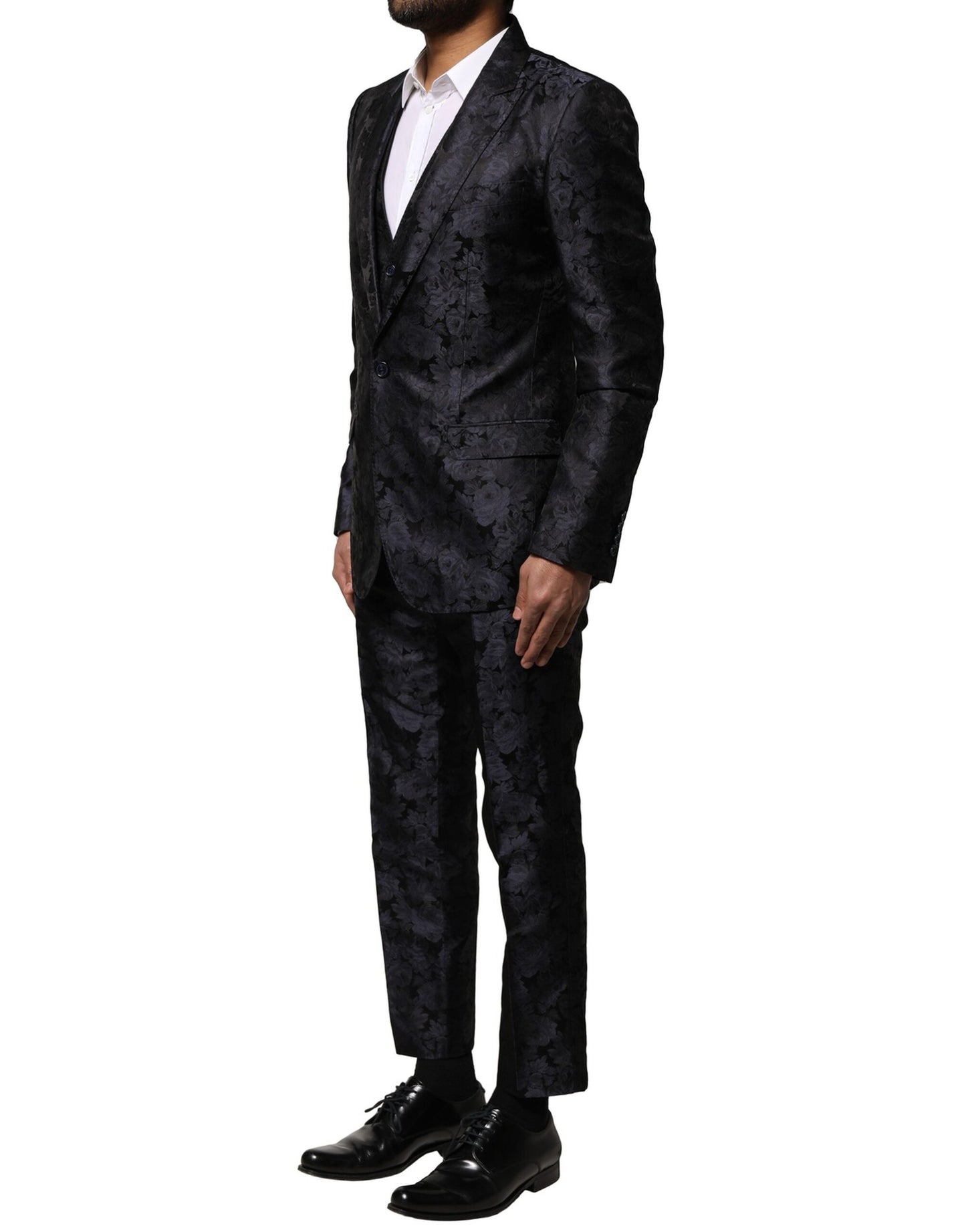Dolce & Gabbana – Schwarzer, einreihiger Jacquard-Anzug, 3-teilig