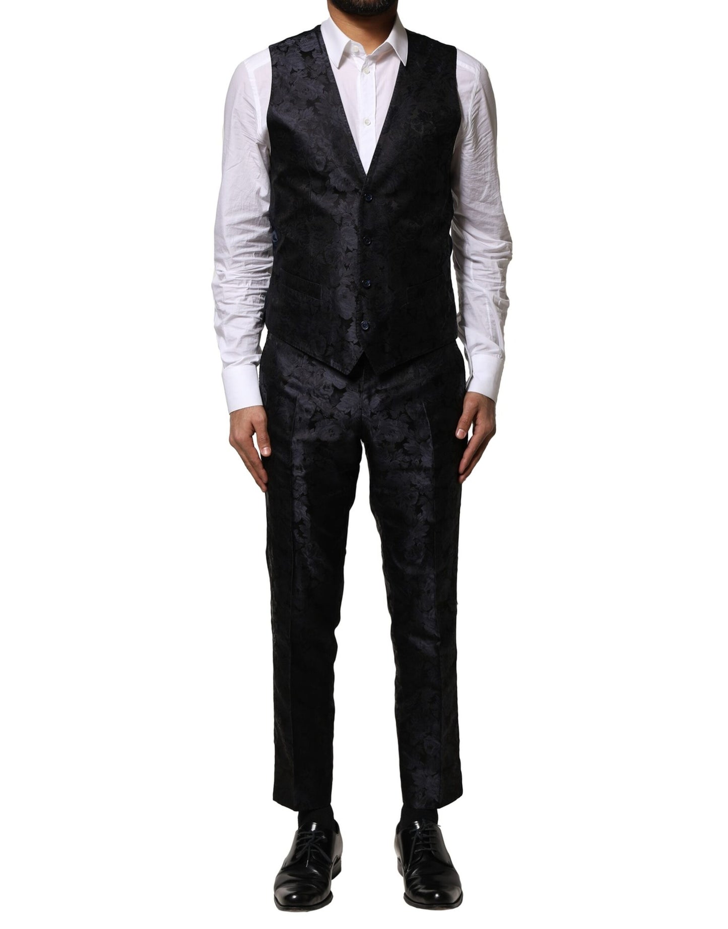 Dolce & Gabbana – Schwarzer, einreihiger Jacquard-Anzug, 3-teilig