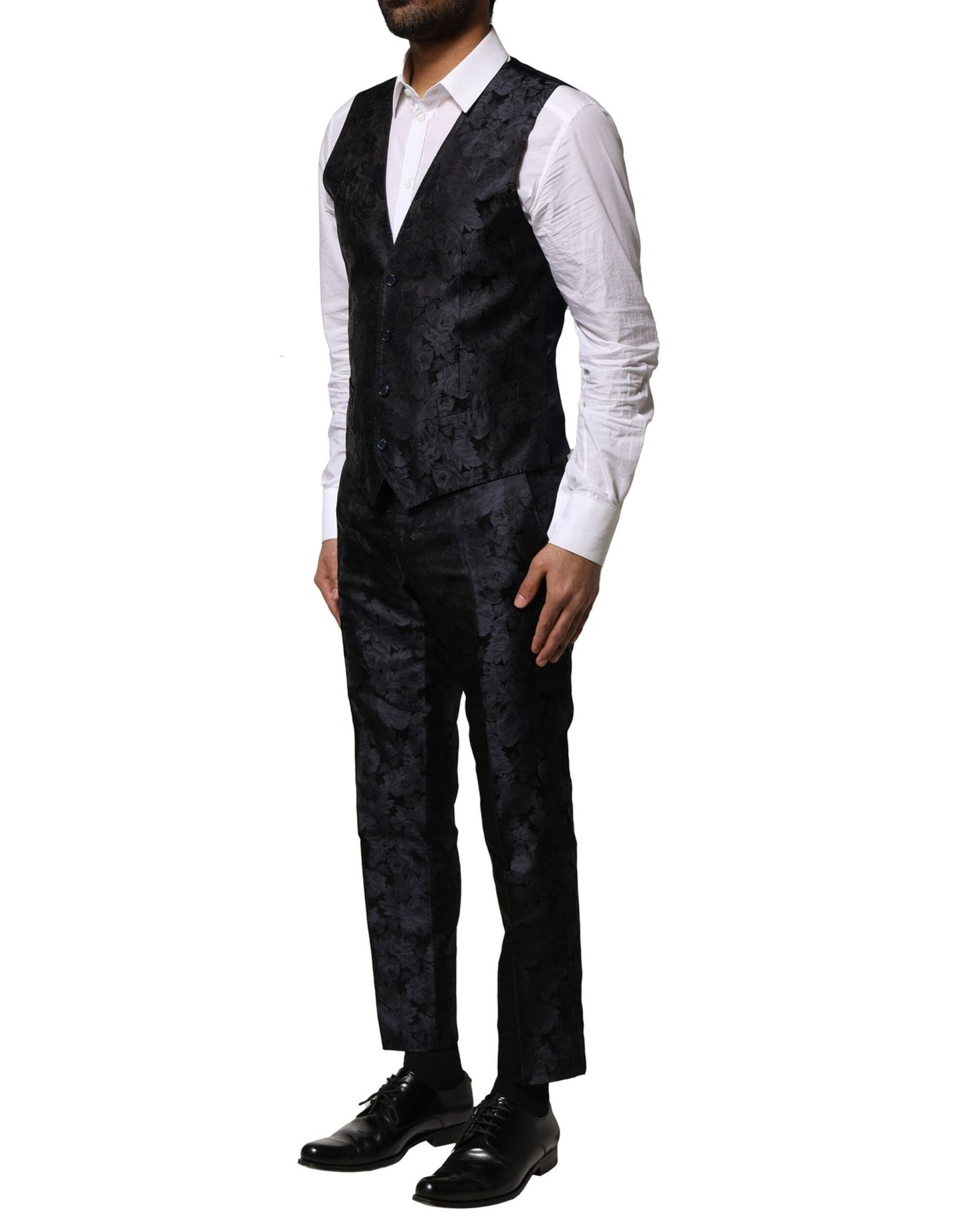 Dolce & Gabbana – Schwarzer, einreihiger Jacquard-Anzug, 3-teilig
