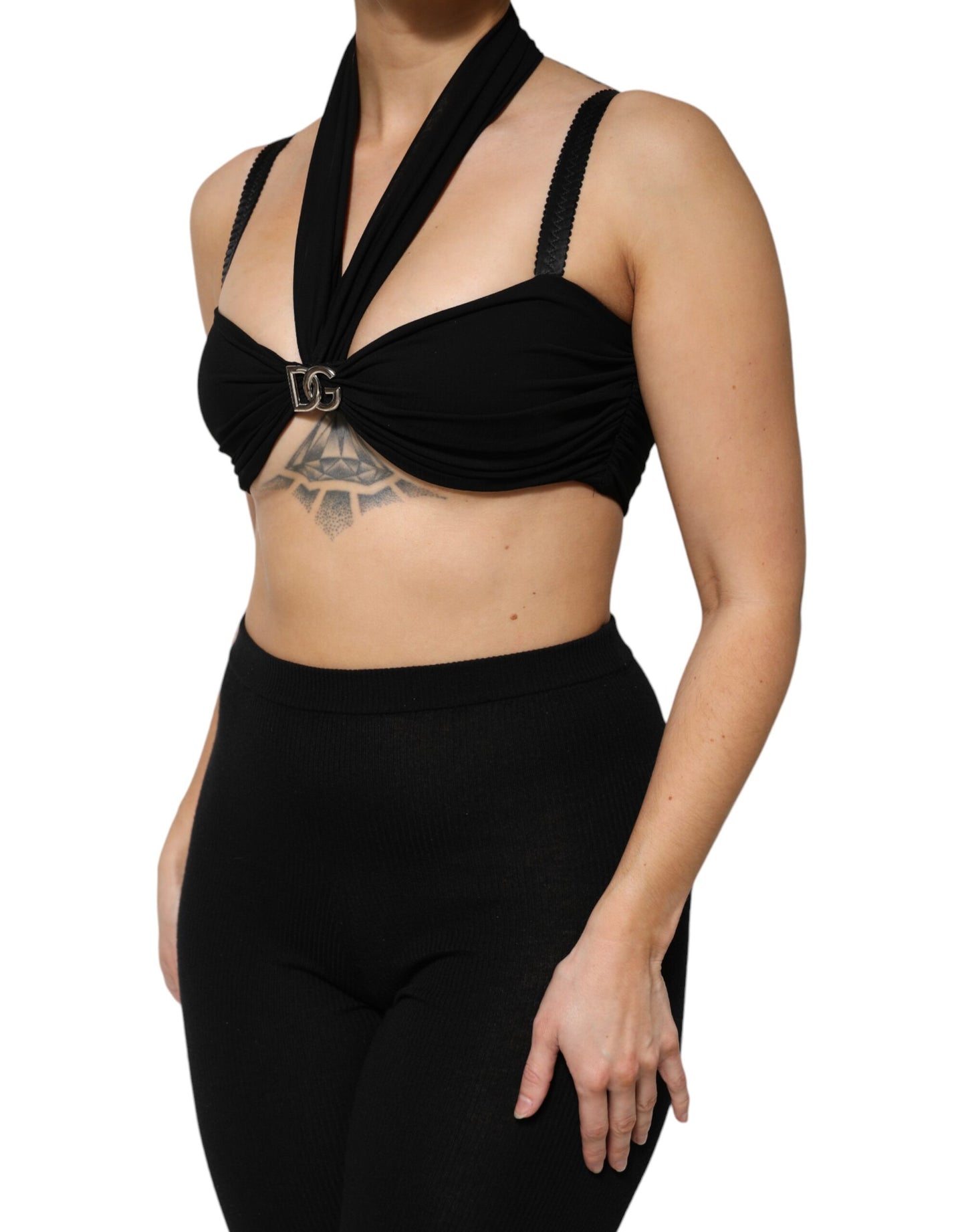 Dolce & Gabbana – Schwarzes, kurzes Neckholder-Bustier-Oberteil aus Viskose