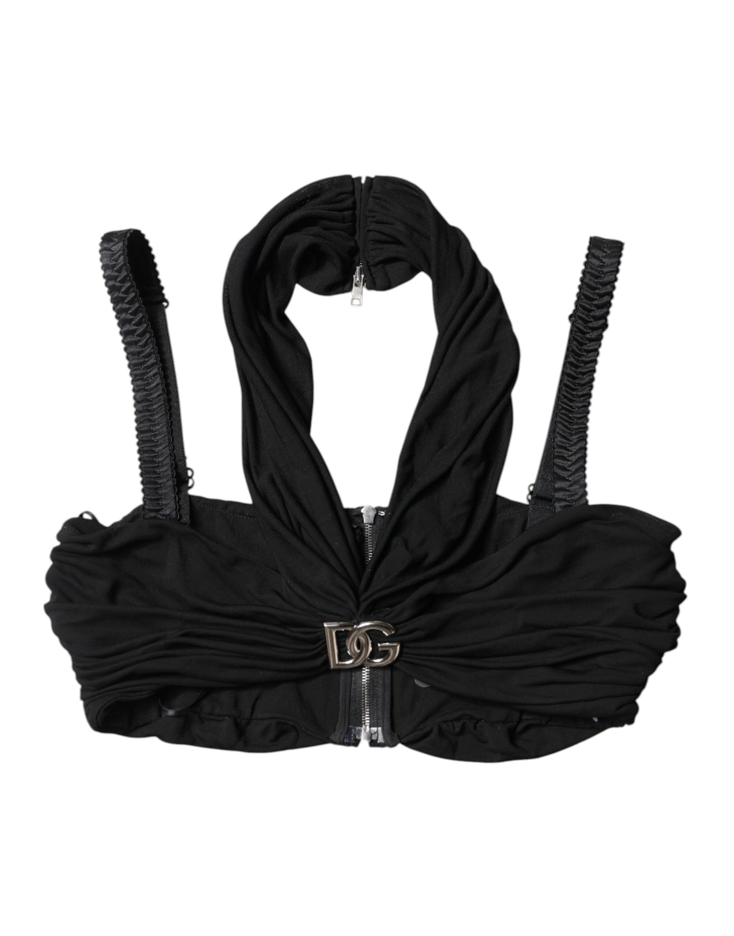 Dolce & Gabbana – Schwarzes, kurzes Neckholder-Bustier-Oberteil aus Viskose