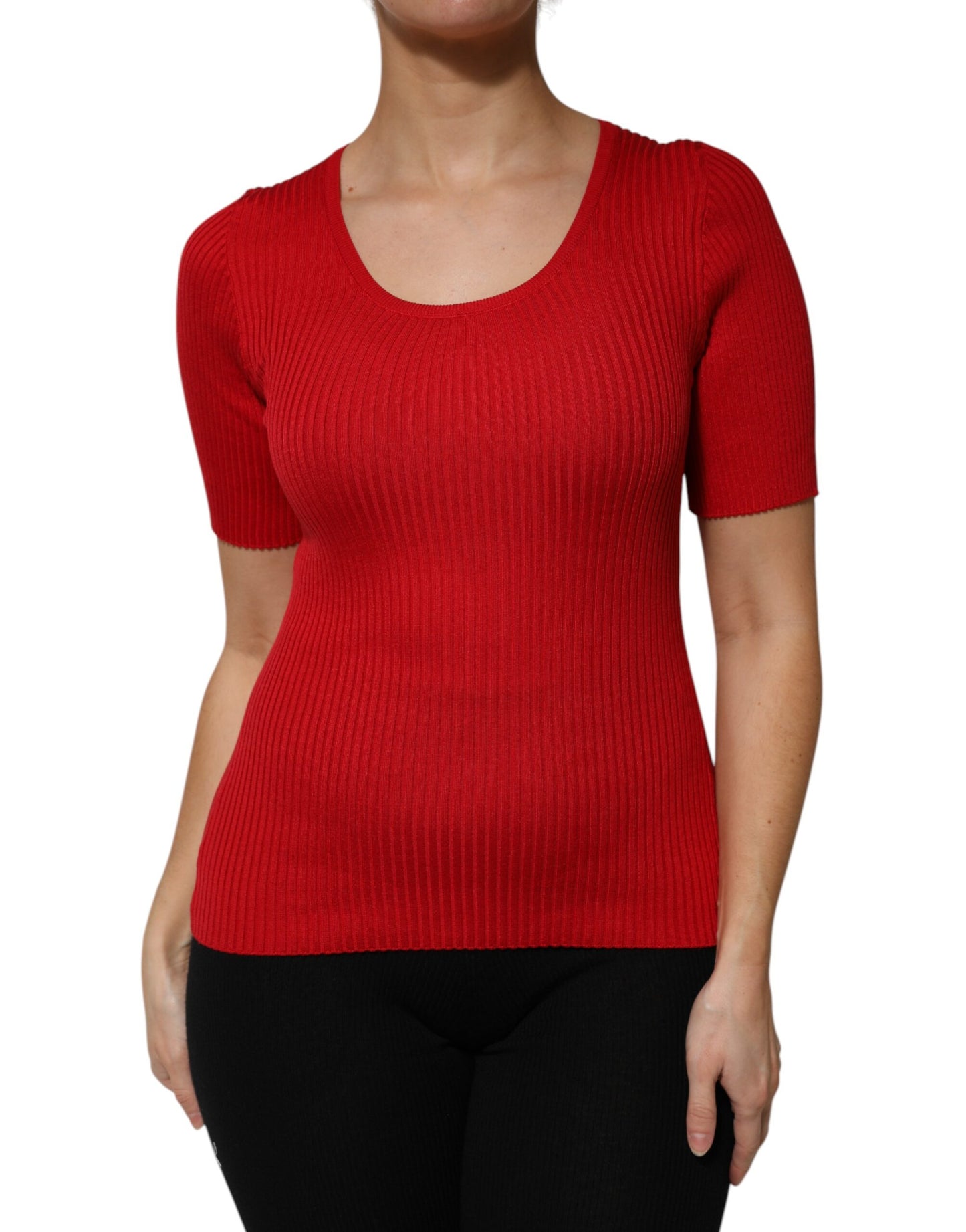 Dolce & Gabbana – Rotes Pullover-Oberteil mit Rundhalsausschnitt und kurzen Ärmeln