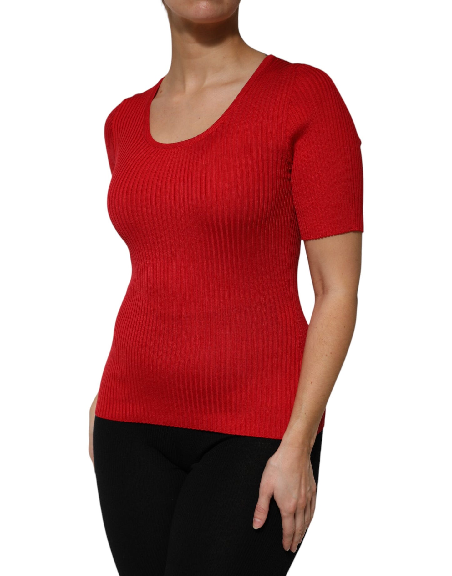 Dolce & Gabbana – Rotes Pullover-Oberteil mit Rundhalsausschnitt und kurzen Ärmeln