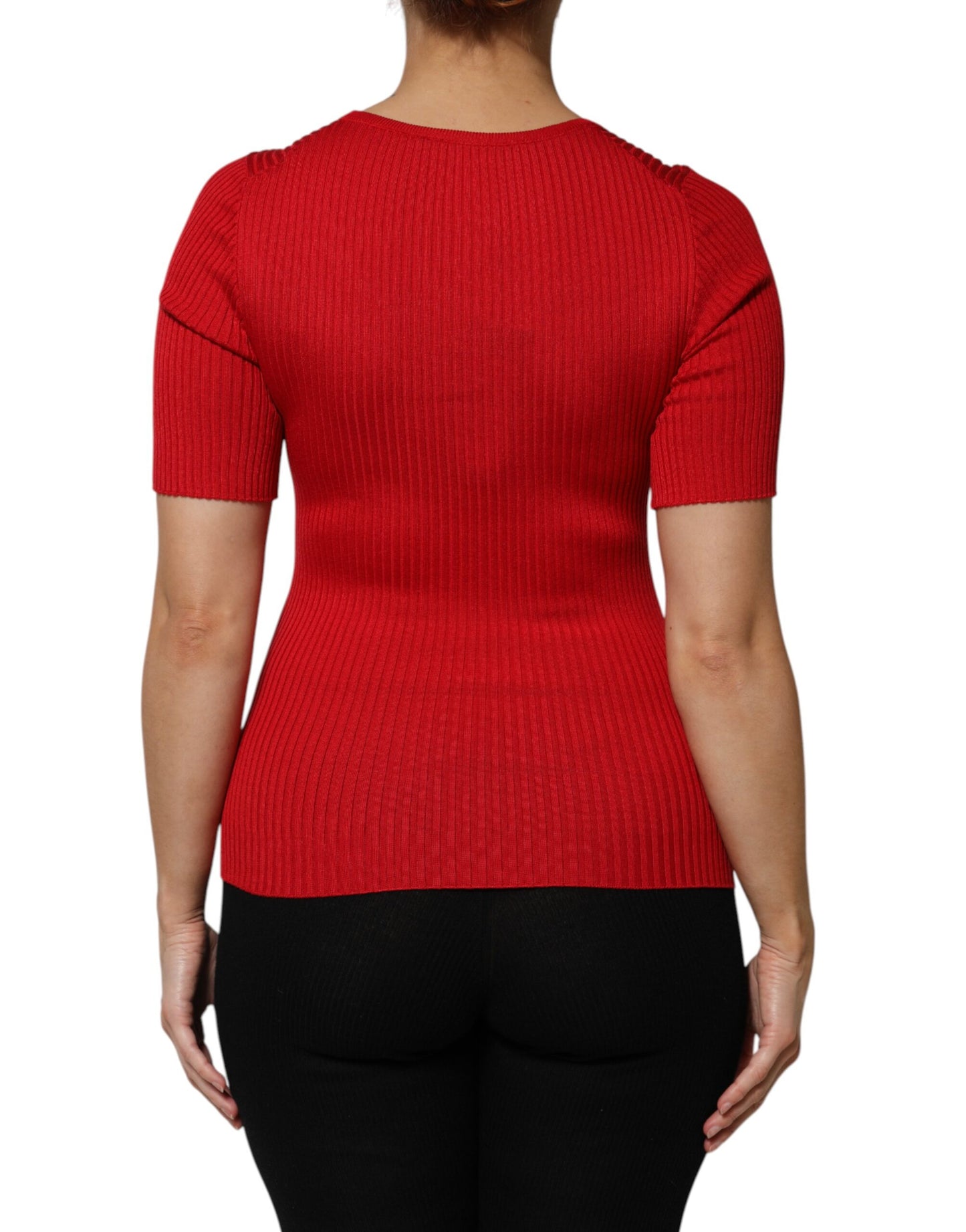 Dolce & Gabbana – Rotes Pullover-Oberteil mit Rundhalsausschnitt und kurzen Ärmeln