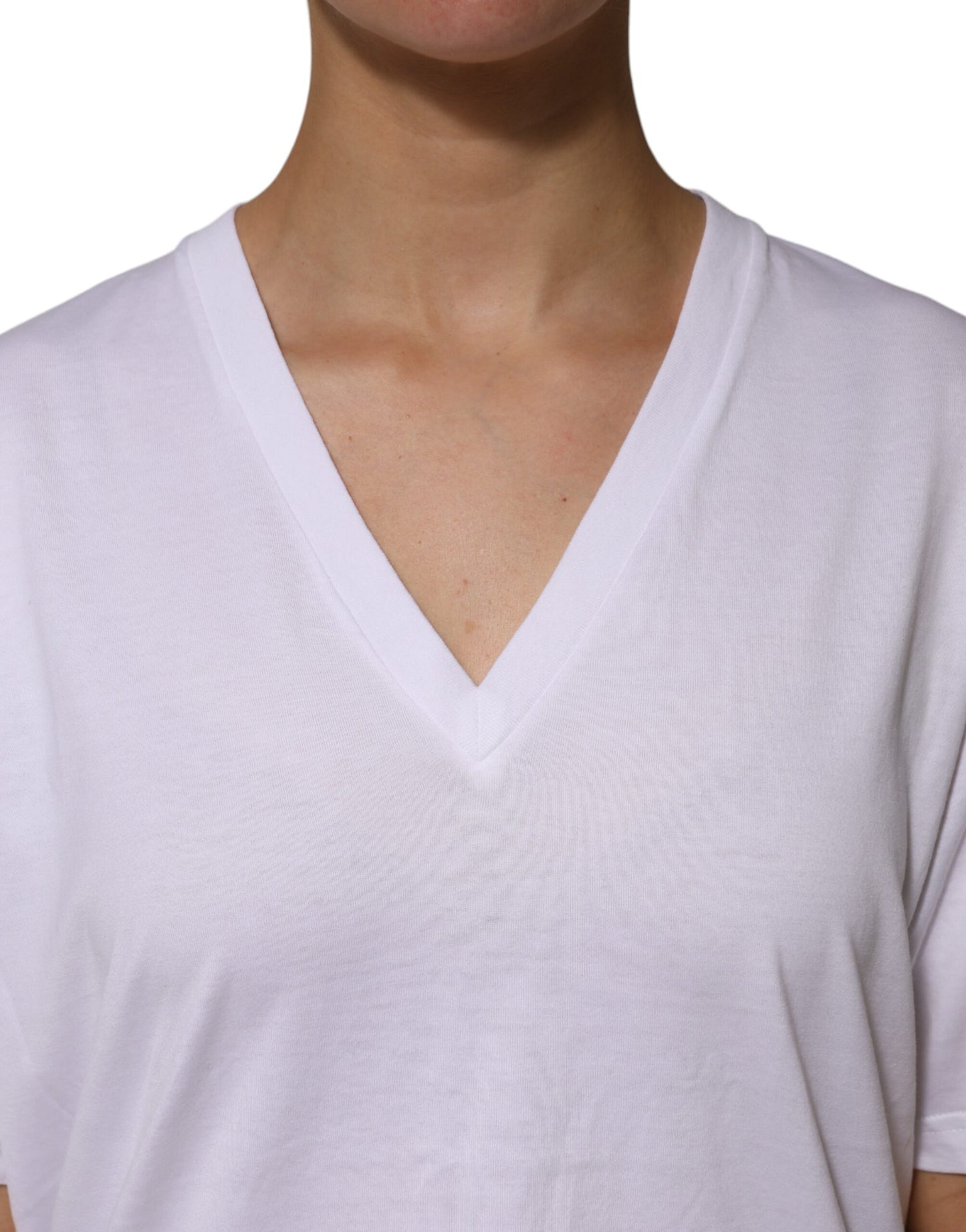 Dolce & Gabbana – Weißes T-Shirt aus Baumwolle mit kurzen Ärmeln und V-Ausschnitt
