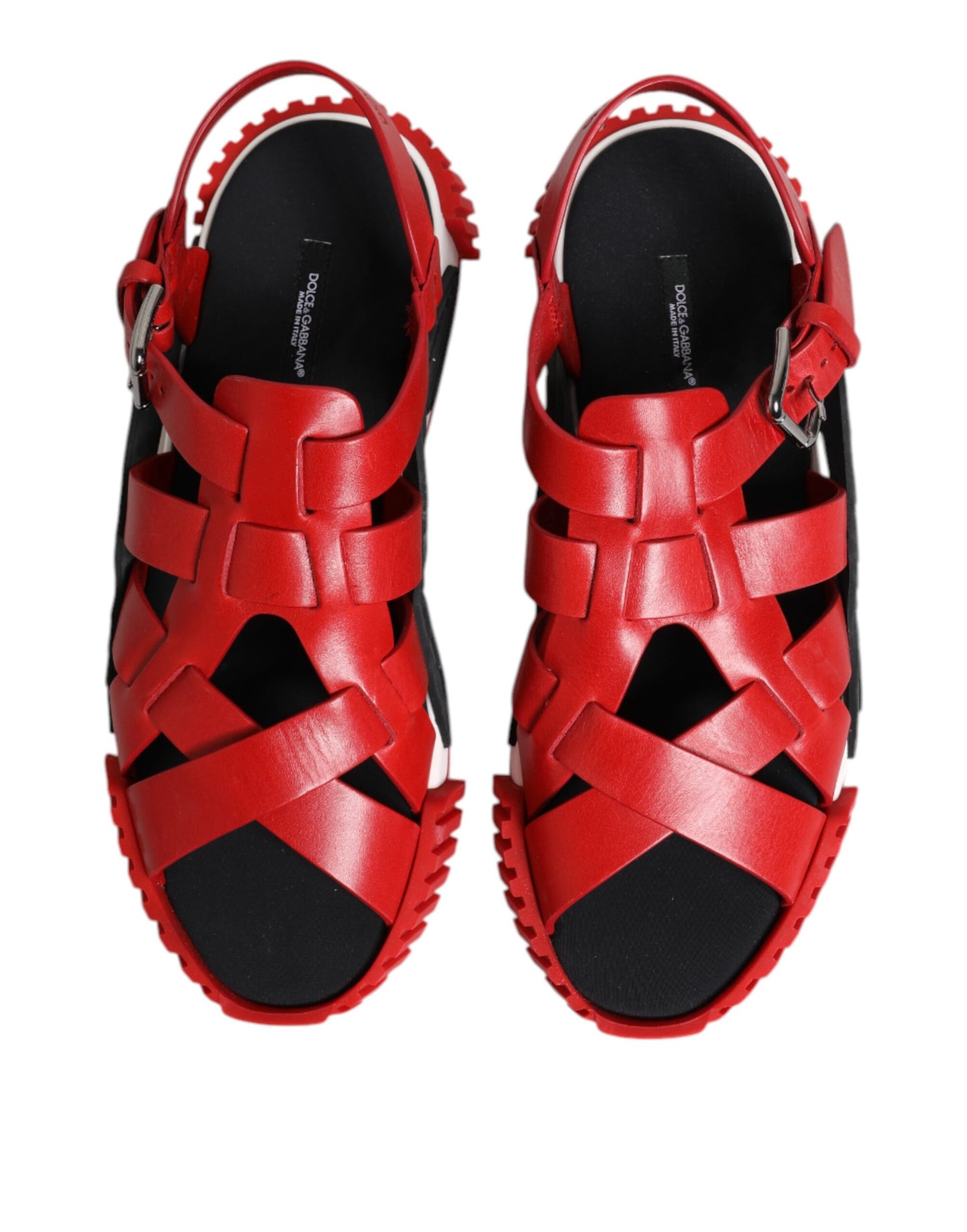 Dolce & Gabbana Rot Schwarz Leder Knöchelriemen Sandalen Schuhe