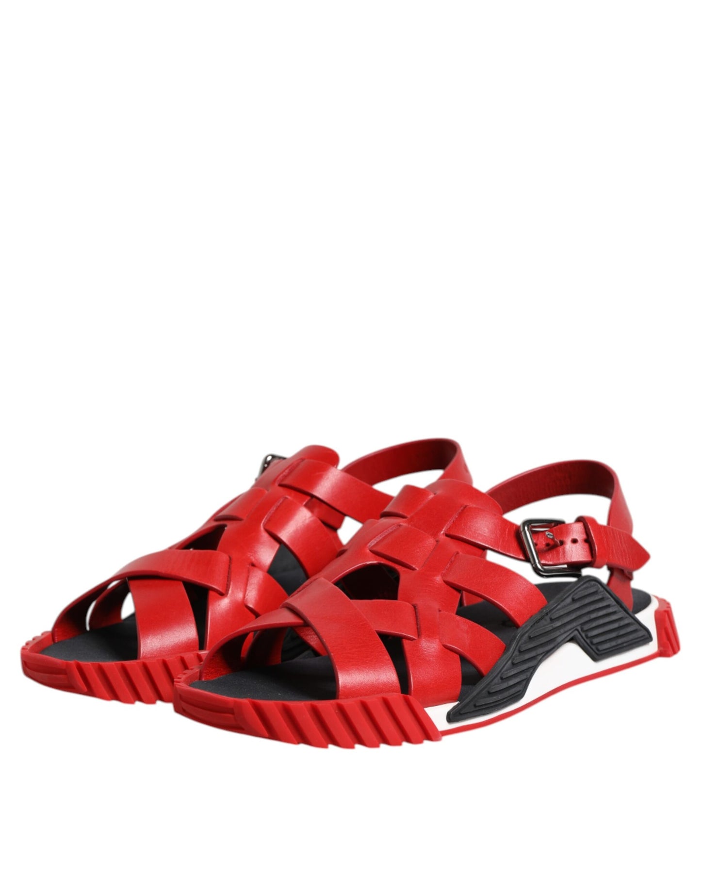 Dolce & Gabbana Rot Schwarz Leder Knöchelriemen Sandalen Schuhe