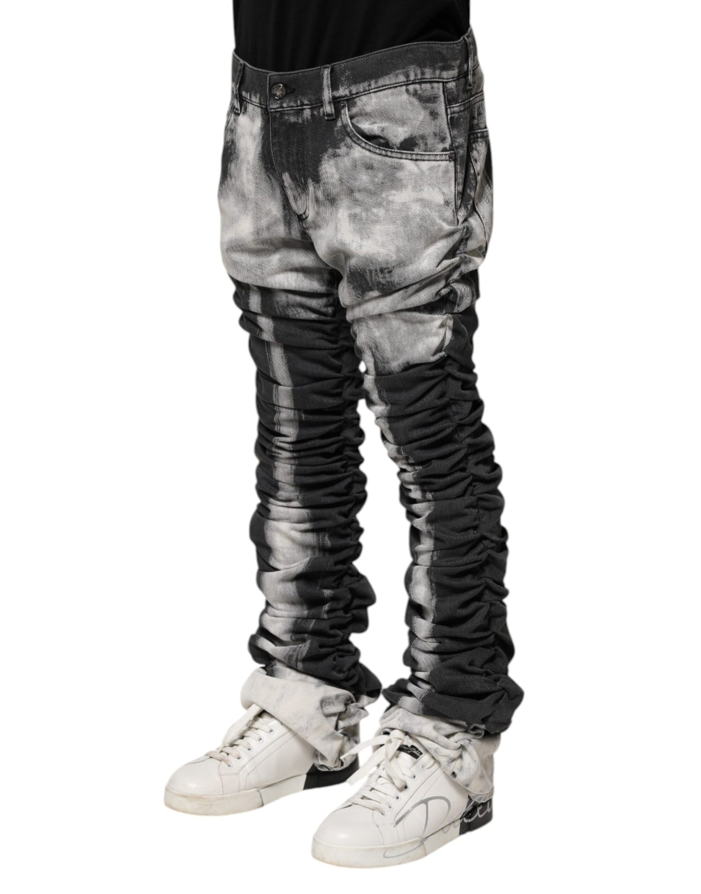 Dolce & Gabbana – Schwarze Jeans mit geradem Schnitt und Batikmuster