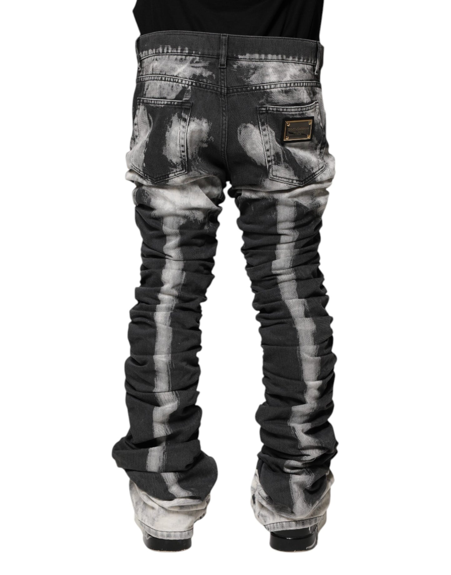 Dolce & Gabbana – Schwarze Jeans mit geradem Schnitt und Batikmuster