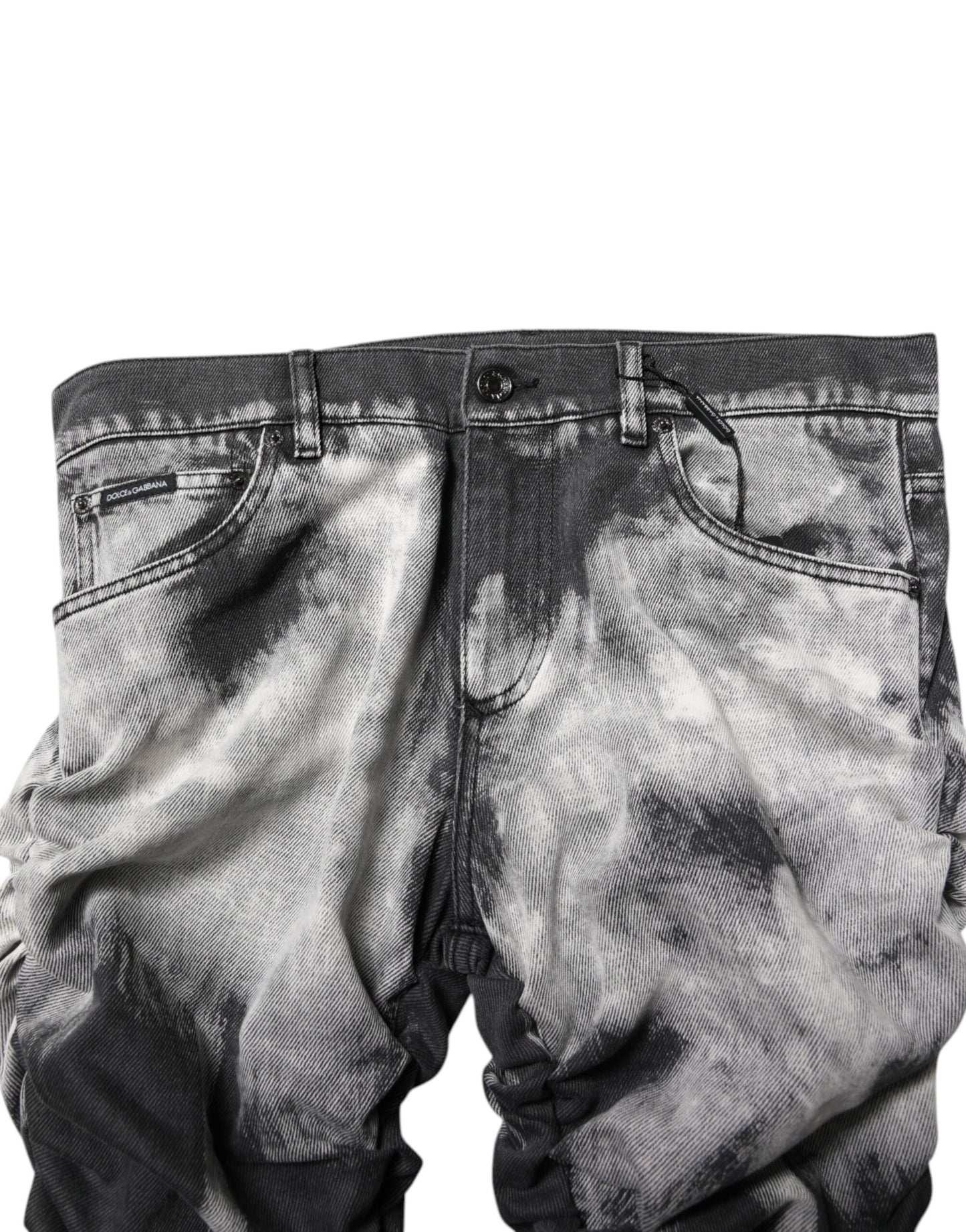 Dolce & Gabbana – Schwarze Jeans mit geradem Schnitt und Batikmuster