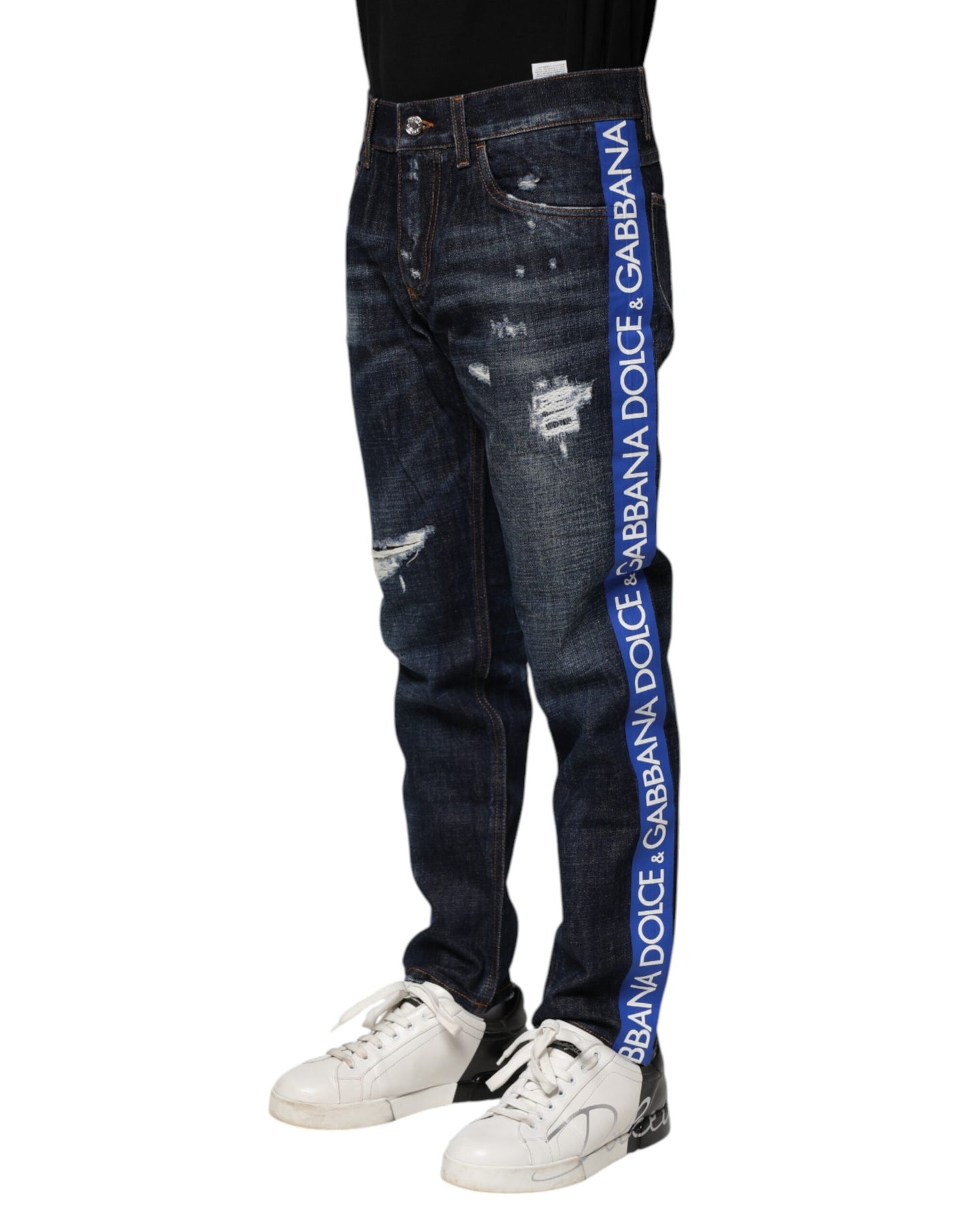 Dolce & Gabbana – Dunkelblaue, zerfetzte Skinny-Jeans