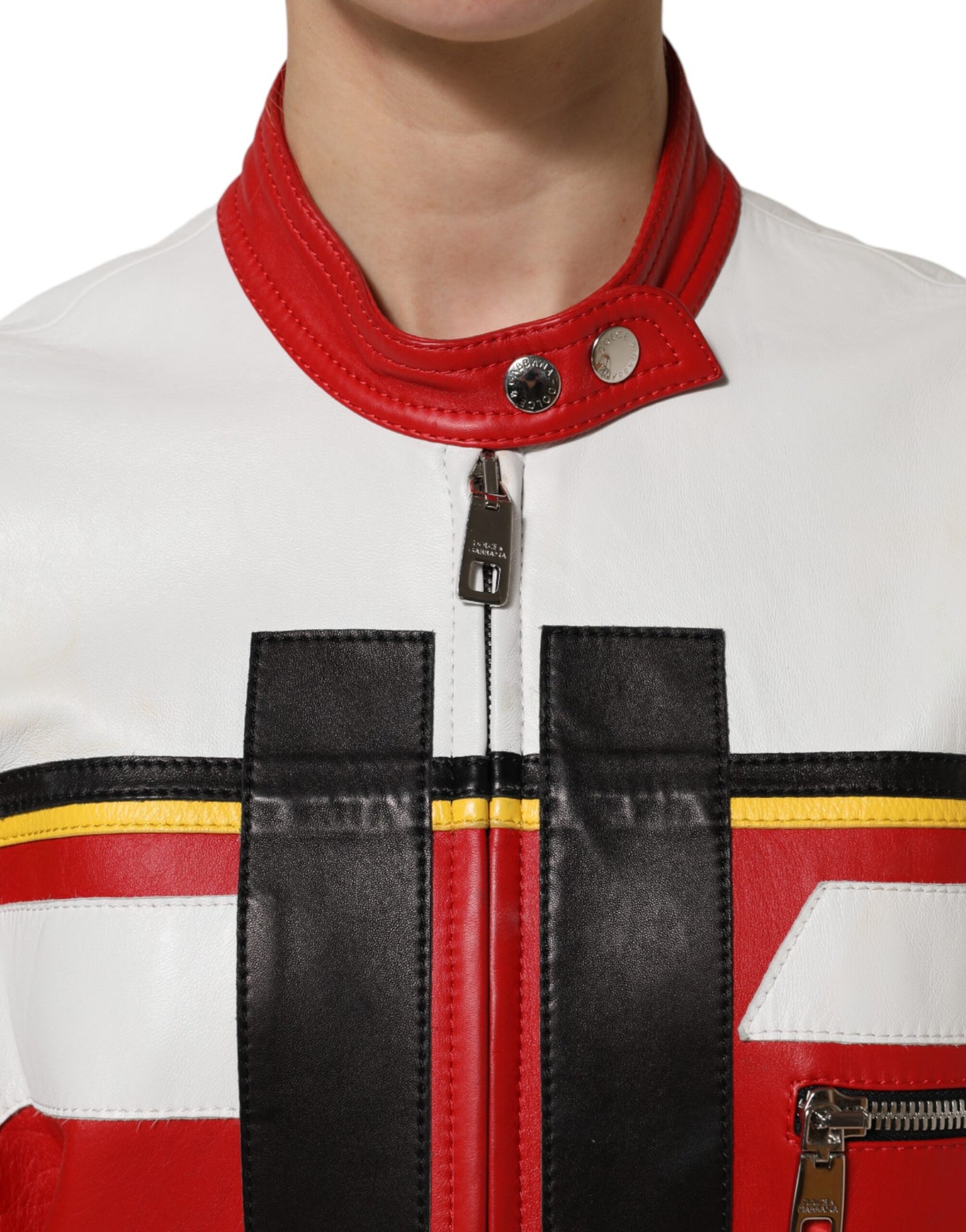 Dolce & Gabbana – Mehrfarbige Bikerjacke aus Leder mit durchgehendem Reißverschluss