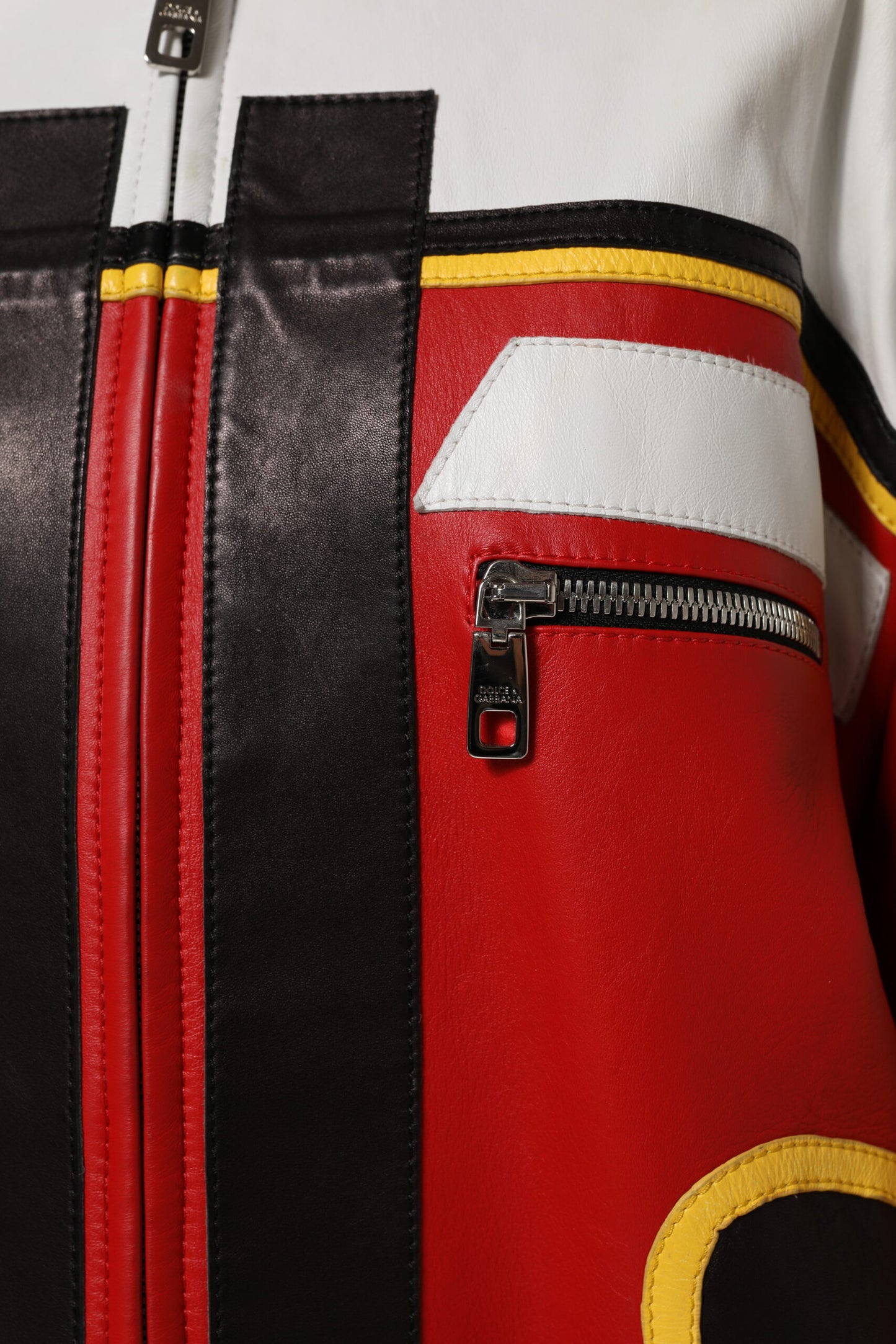 Dolce & Gabbana – Mehrfarbige Bikerjacke aus Leder mit durchgehendem Reißverschluss