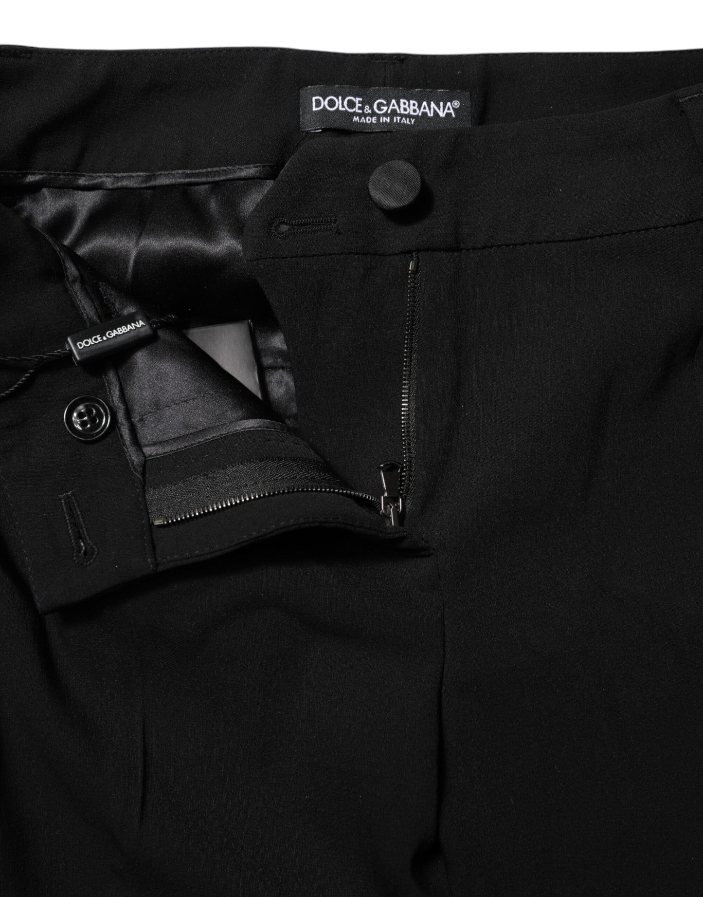 Dolce & Gabbana – Schwarze Anzughose aus Wolle mit mittlerer Taille und schmalem Schnitt