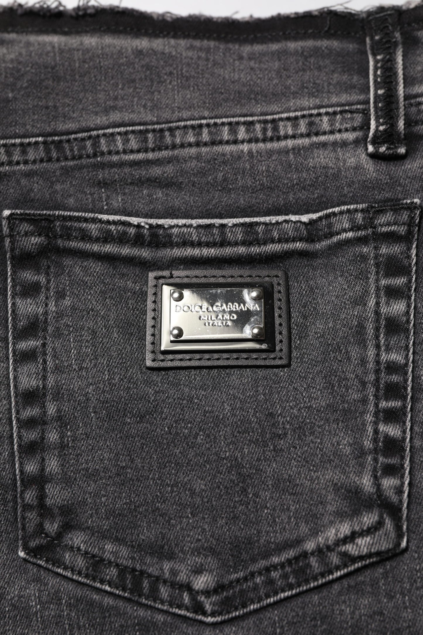 Dolce & Gabbana – Graue Skinny-Jeans aus Baumwoll-Denim mit mittlerer Taille